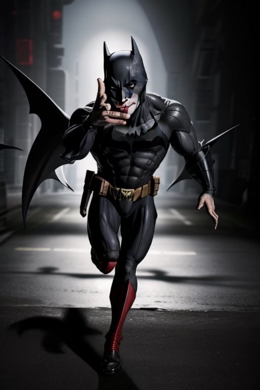 batman throwing its batarrang,bats surrounfing, joker running,  super details ,4k, hyperrealstic,