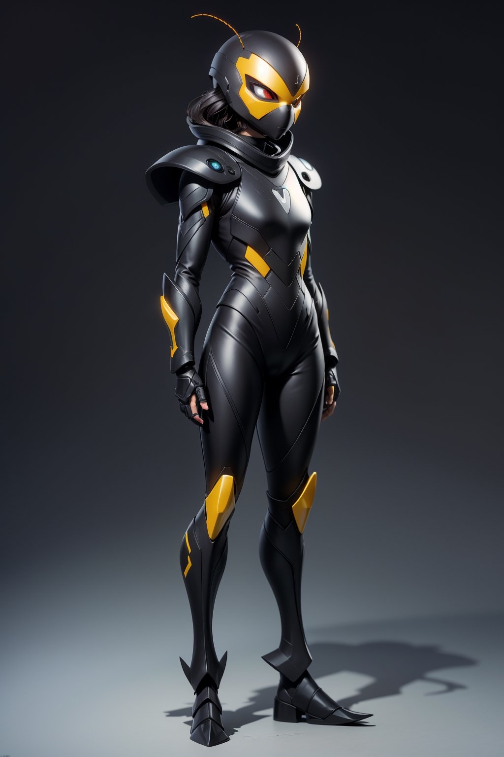 (extremely detailed CG unity 8k wallpaper, masterpiece, best quality, ultra-detailed, best shadow), (detailed background), (beautiful detailed face, beautiful detailed eyes), High contrast, (best illumination, an extremely delicate and beautiful),Young girl as a superhero, Skitter, Worm fiction dynamic angle,beautiful detailed glow,full body, pre-teen, teen, young, black insect themed superhero armor, Beetle Armor, full body seen, slim body, slim build, swimers build, agressive posture, looking at viewer, yellow lenses infront of eyes. long black hair coming out at the back of the helm, black insect themed helmet with yellow lenses. black chittin armor, Taylor Hebert,
