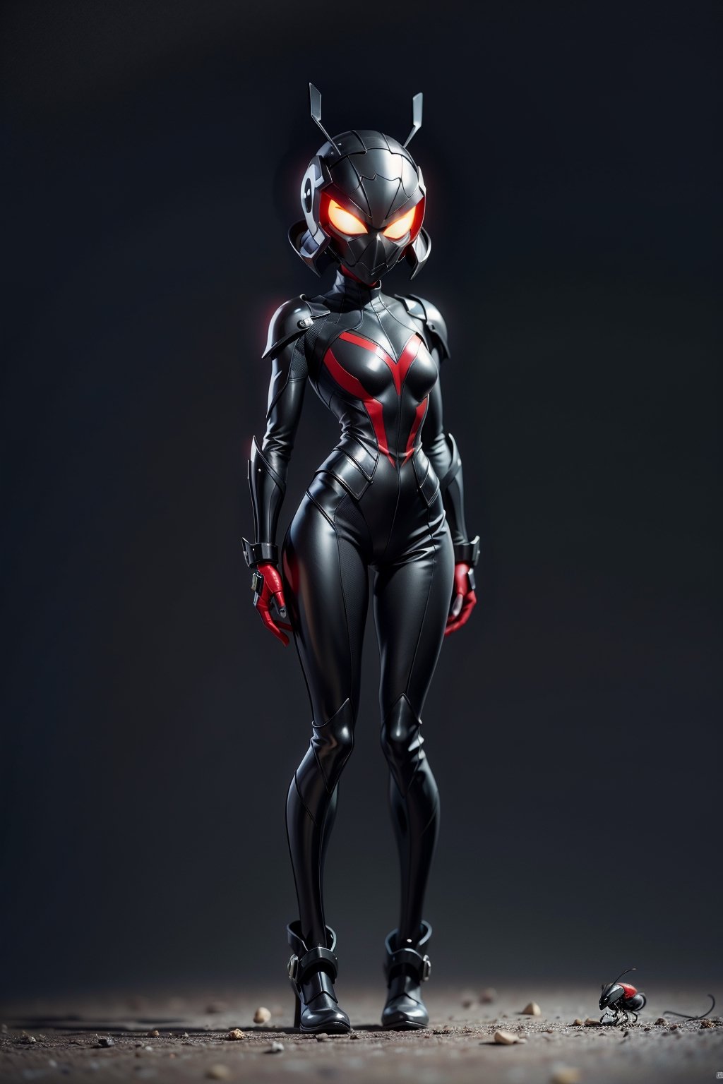 (extremely detailed CG unity 8k wallpaper, masterpiece, best quality, ultra-detailed, best shadow), (detailed background), (beautiful detailed face, beautiful detailed eyes), High contrast, (best illumination, an extremely delicate and beautiful),Young girl as a superhero, Skitter, Worm fiction dynamic angle,beautiful detailed glow,full body, pre-teen, teen, young, black insect themed superhero armor, Beetle Armor, full body seen, slim body, slim build, swimers build, agressive posture, looking at viewer, yellow lenses infront of eyes. black and red armor, long black hair coming out at the back of the helm, black insect themed helmet with yellow lenses. spider theme, black widow, two antenees, heels on the ground, black pauldrons, face hidden,