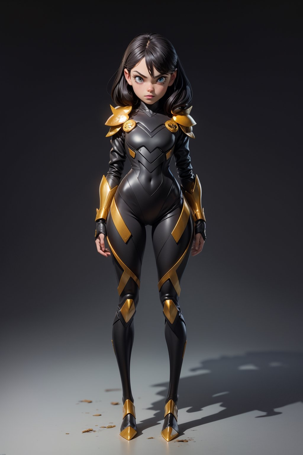 (extremely detailed CG unity 8k wallpaper, masterpiece, best quality, ultra-detailed, best shadow), (detailed background), (beautiful detailed face, beautiful detailed eyes), High contrast, (best illumination, an extremely delicate and beautiful),Young girl as a superhero, Skitter, Worm fiction dynamic angle,beautiful detailed glow,full body, pre-teen, teen, young, black insect themed superhero armor, Beetle Armor, full body seen, slim body, slim build, swimers build, gold trim, agressive posture, looking at viewer, yellow lenses infront of eyes. long black hair, black insect mask