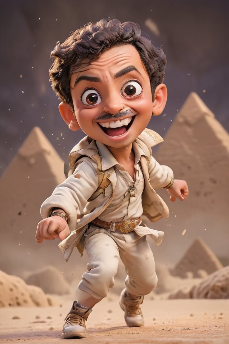 comedy actor, Arabic Egyptian male actor, 60 years old, happy, smiling, big eyes, color burst background, pyramids ,chibi,action shot,<lora:659095807385103906:1.0>