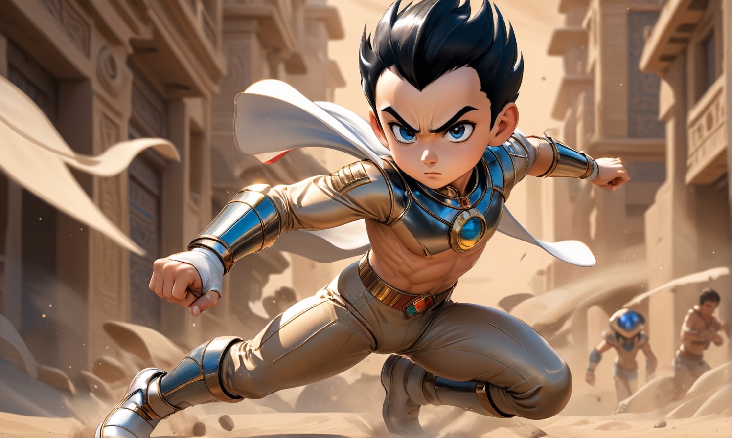((full body image of Astroboy,)) ((Action pose)), ((Egyptian style)), ((full clothes)), (Masterpiece, Best quality), (finely detailed eyes), (finely detailed eyes and detailed face), (Extremely detailed CG, intricate detailed, Best shadow), conceptual illustration, (illustration), (extremely fine and detailed), (Perfect details), (Depth of field),more detail XL,action shot