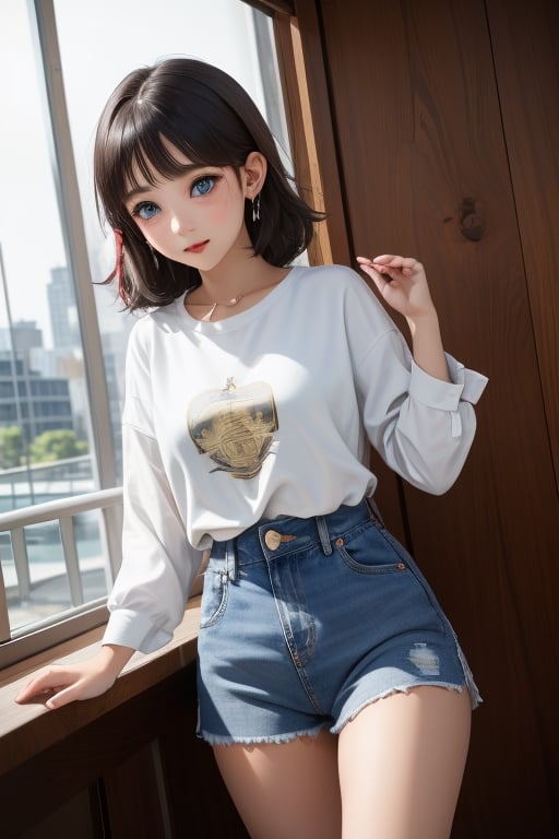 1girl, short black hair, blue eyes, wearing plain white shirt, denim shorts, city, absurdres, high res, ultrasharp, 8K, masterpiece, looking at viewer


,Lalisa,kamisato_ayaka