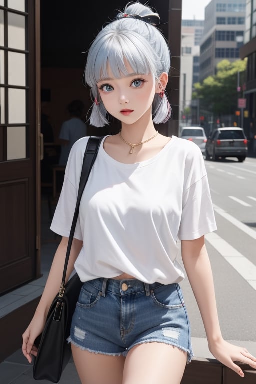 1girl, short blue hair, blue eyes, wearing plain white shirt, denim shorts, city, absurdres, high res, ultrasharp, 8K, masterpiece, looking at viewer and naked


,Lalisa,kamisato_ayaka