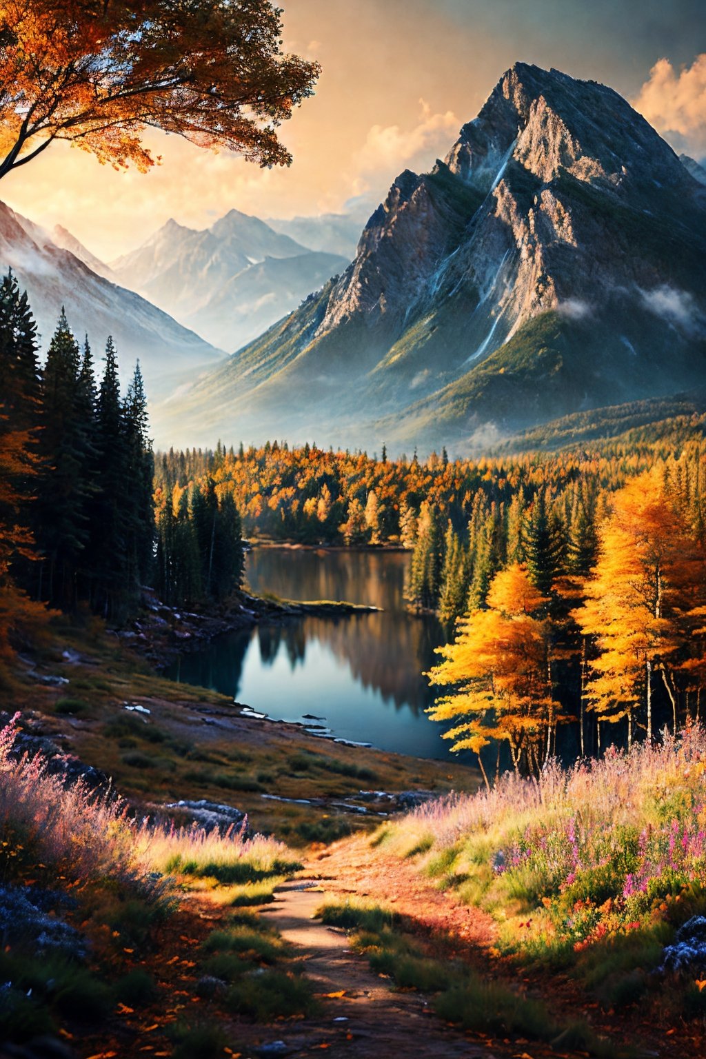 (best quality, 8K, ultra-detailed, masterpiece), (cinematic, photorealistic), Craft an awe-inspiring 8K landscape masterpiece that showcases the breathtaking beauty of nature. The scene should be cinematic in scope, with every detail meticulously rendered for photorealism. Ensure that the landscape is ultra-detailed, capturing the intricacies of every element in the composition, from the terrain to the foliage. Let this artwork transport the viewer into a world of natural wonder, where they can immerse themselves in the splendor of the outdoors.