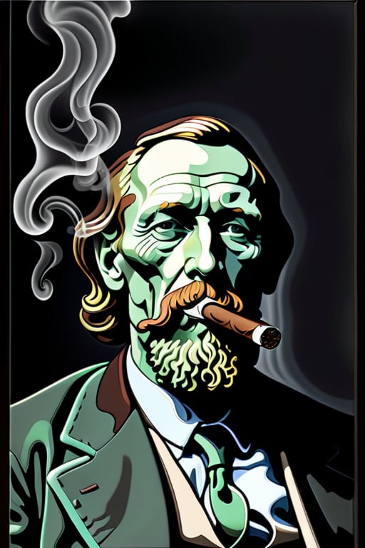 boss, cigar smoke, vangogh style