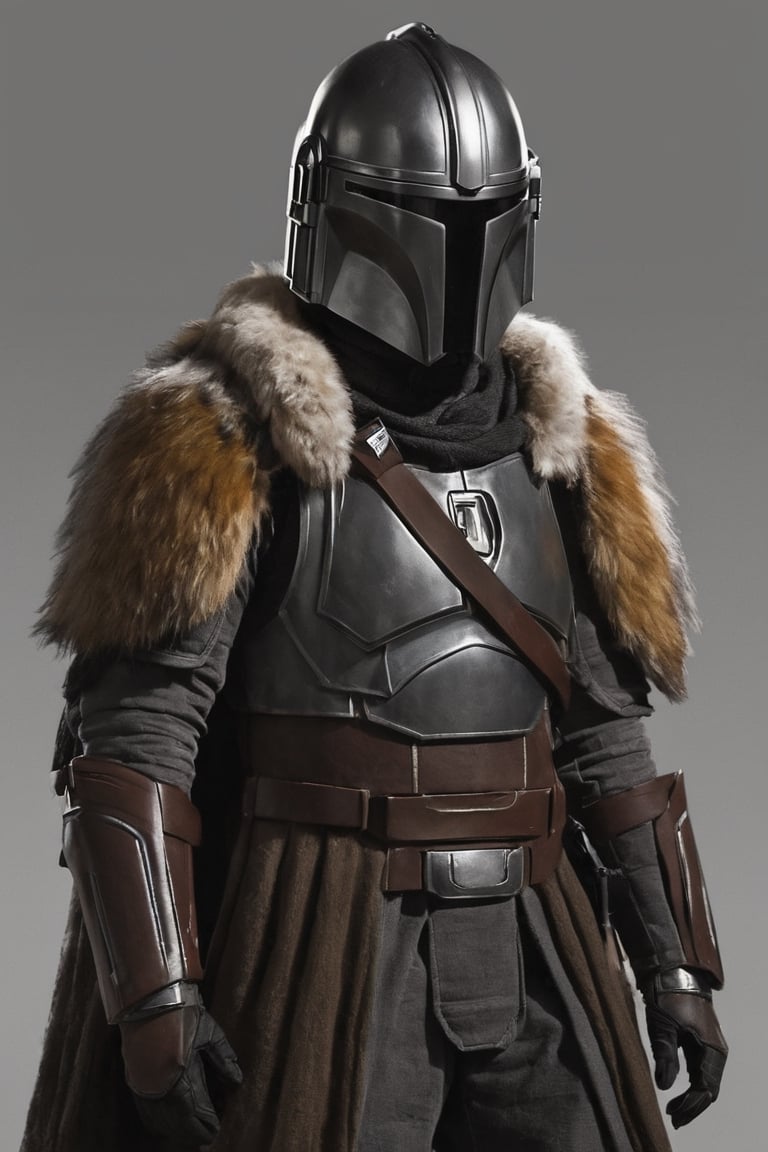 solo, 1boy, Mandalorian from starwars, upper body, male focus, armor, fur trim, helmet, shoulder armor, pauldrons, breastplate