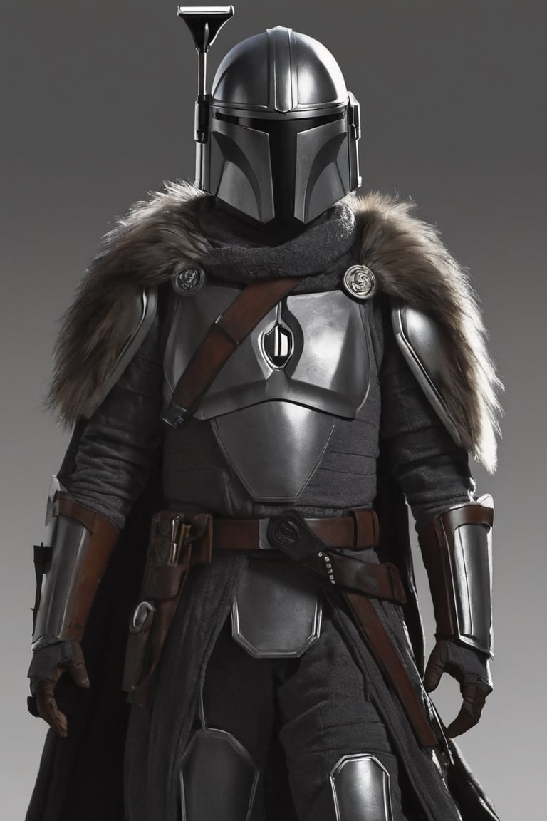 solo, 1boy, Mandalorian from starwars, upper body, male focus, armor, fur trim, helmet, shoulder armor, pauldrons, breastplate