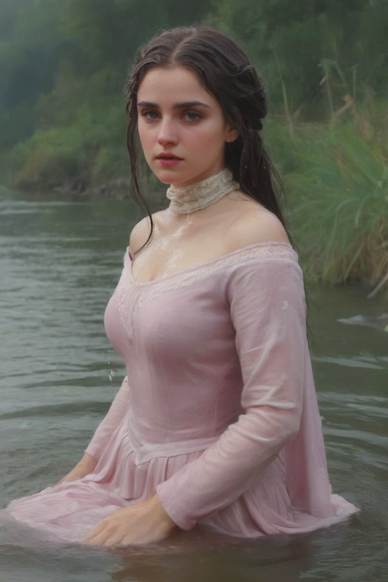 feforrest, otoko no ko, beret, pink capelet,(Analog style),turtleneck, masterpiece, best quality, ((wet robe)), choker,(corset), stone bridge, lake,crown, white ((wet ornate ballgown)), windswept amazing wet long hair,4k,( bokeh),absurdres, professional majestic oil painting by Ed Blinkey, Atey Ghailan, Studio Ghibli, by Jeremy Mann, Greg Manchess, Antonio Moro, trending on ArtStation, wet dark hair, trending on CGSociety, trending on deviantart, Intricate, High Detail, Sharp focus, dramatic, photorealistic painting art , Greg Rutkowski,(concept art from tangled),((beautiful faces, soakingwetclothes, wet clothes, wet hair, wet skin, submerged in water,  :1.3)),soakingwetclothes,, wet skin, wet face, wet robe,, face focused
,soakingwetclothes,art_booster,indian,OnlySaree_Style,saree,saree influencer,hoopdress