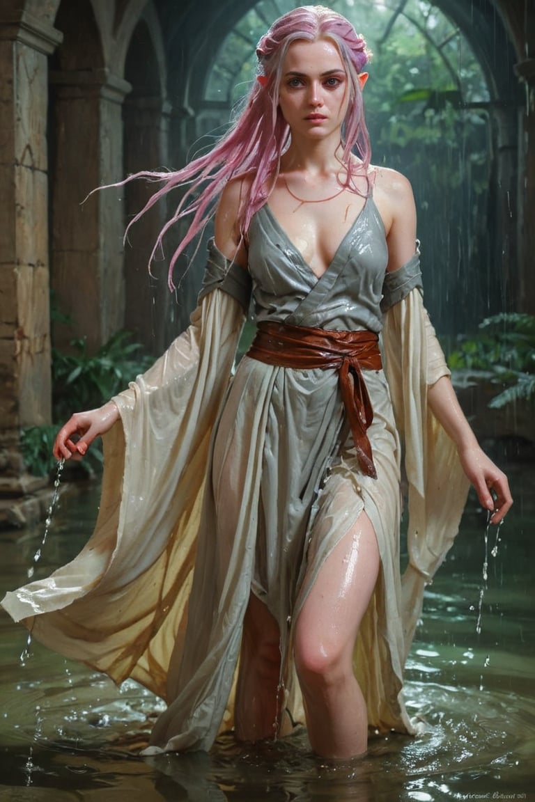 breathtaking RAW photo of wet female ((THigh quality concept art portrait featuring a fantastic and beautiful and fair 18 years old whit wet Silver pink hair and Hazel eyes Caucasian o lot of color Elven women(Bella Delphine) whit drawn on weathered parchment, using lord of the rings or dungeons and dragons, character sheet, perfect wet anatomy, parchment serves as a canvas decorated with ancient runes, made by hand. sketches drawn, by Boris Vallejo, high details, )), dark and moody style, perfect wet face, outstretched perfect hands . masterpiece, professional, award-winning, intricate details, ultra high detailed, 64k, dramatic light, volumetric light, dynamic lighting, Epic, splash art .. ), by james jean $, roby dwi antono $, ross tran $. francis bacon $, michal mraz $, adrian ghenie $, petra cortright $, gerhard richter $, takato yamamoto $, ashley wood, tense atmospheric, , , , sooyaaa,IMGFIX,Comic Book-Style,Movie Aesthetic,action shot,photo r3al,bad quality image,oil painting, cinematic moviemaker style,Japan Vibes,H effect,koh_yunjung ,koh_yunjung,kwon-nara,sooyaaa,colorful,bones,,armor,han-hyoju-xl ,DonMn1ghtm4reXL, ct-fujiii ,oiran,furisode,ct-jeniiii, ct-goeuun,yaya, HanFu,golden kimono,kamado nezuko,sword maiden,theresa apocalypse,koling,ct-rosseeiiee,ct-rosseeiiee,ct-virtual,((soakingwetclothes, wet clothes, wet hair, wet skin, :1.3)),soakingwetclothes,, wet skin, wet face, wet ballgown, boots, wet robe, layered longskirt, face focused
,soakingwetclothes,art_booster,indian