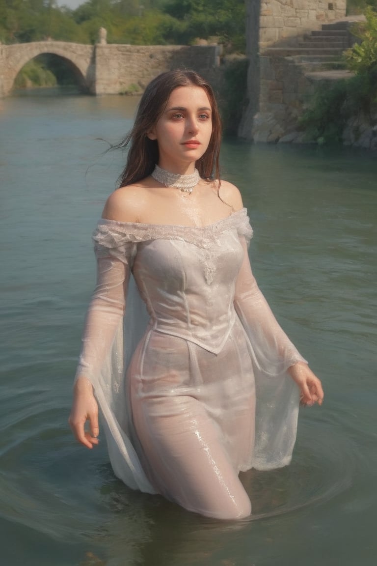 feforrest, otoko no ko, beret, pink capelet,(Analog style),turtleneck, masterpiece, best quality, ((wet robe)), choker,(corset), stone bridge, lake,crown, white ((wet ornate ballgown)), windswept amazing wet long hair,4k,( bokeh),absurdres, professional majestic oil painting by Ed Blinkey, Atey Ghailan, Studio Ghibli, by Jeremy Mann, Greg Manchess, Antonio Moro, trending on ArtStation, trending on CGSociety, trending on deviantart, Intricate, High Detail, Sharp focus, dramatic, photorealistic painting art , Greg Rutkowski,(concept art from tangled),((beautiful faces, soakingwetclothes, wet clothes, wet hair, wet skin, submerged in water,  :1.3)),soakingwetclothes,, wet skin, wet face, wet robe,, face focused
,soakingwetclothes,art_booster,indian,OnlySaree_Style,saree,saree influencer,hoopdress