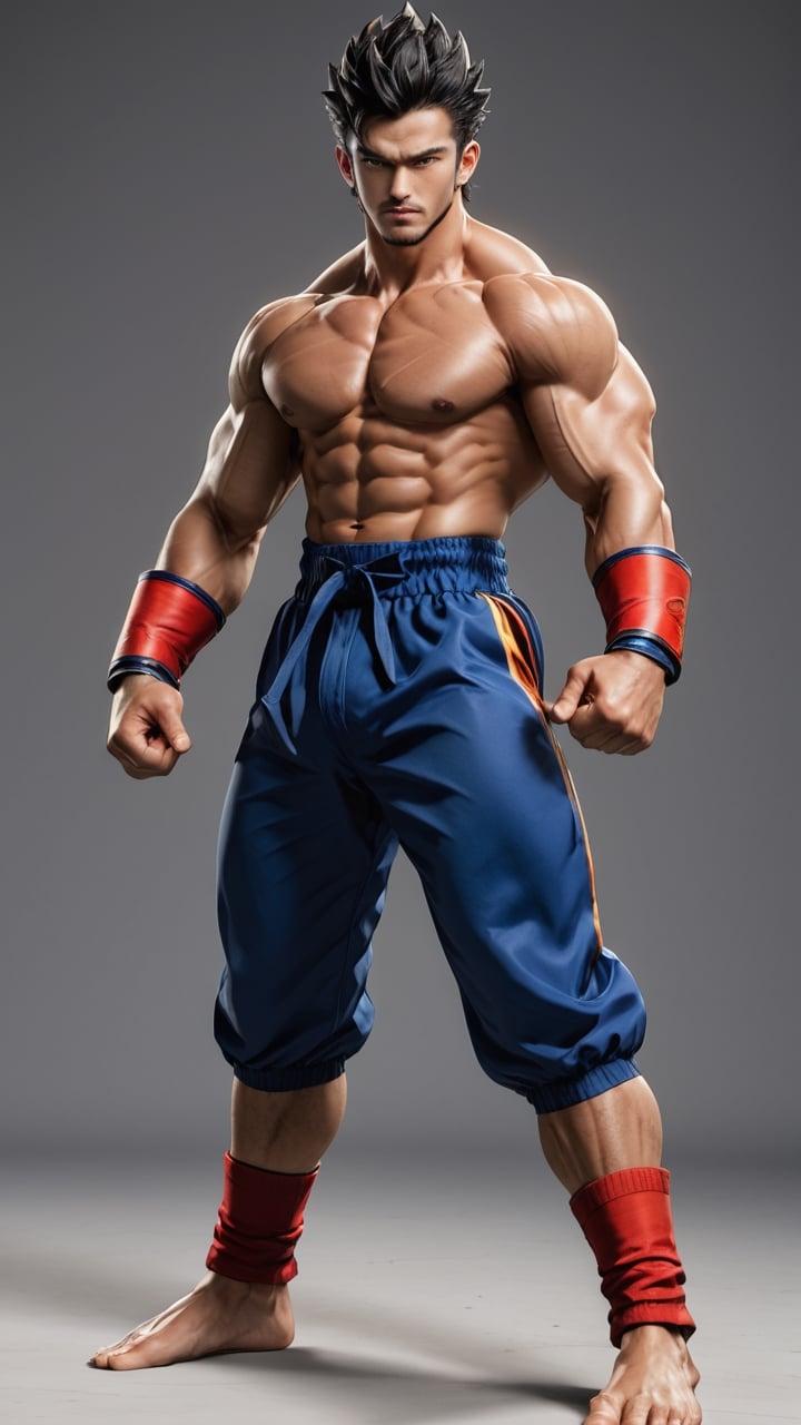  Budokai, standing pose, ,jaeggernawt, fighting_stance, basic_background
realistic, photo-real