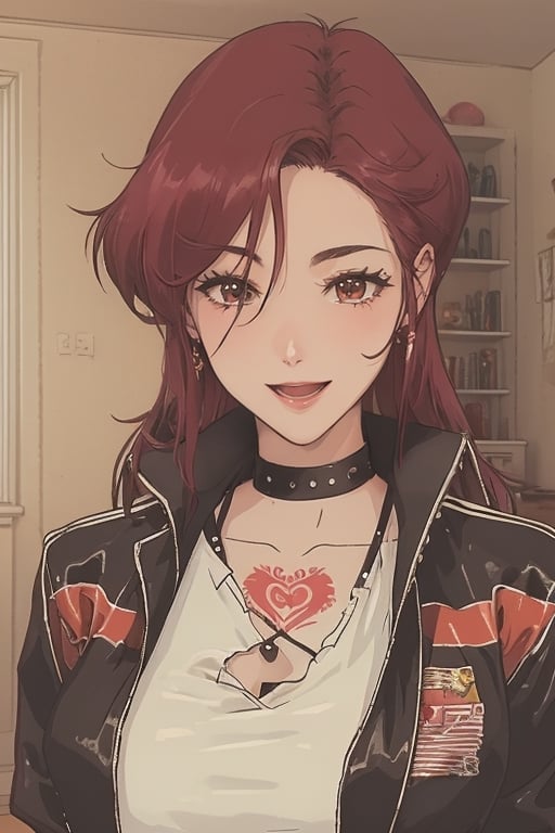 ,,1girl, tattoo, 1woman, (face detail), ((proximity:0.5), (full body), red hair, smile, ((piercing in the face)), mole in the face, made of pieces, steampunk style, inside her room with (neon), ,PHbtt90s_style