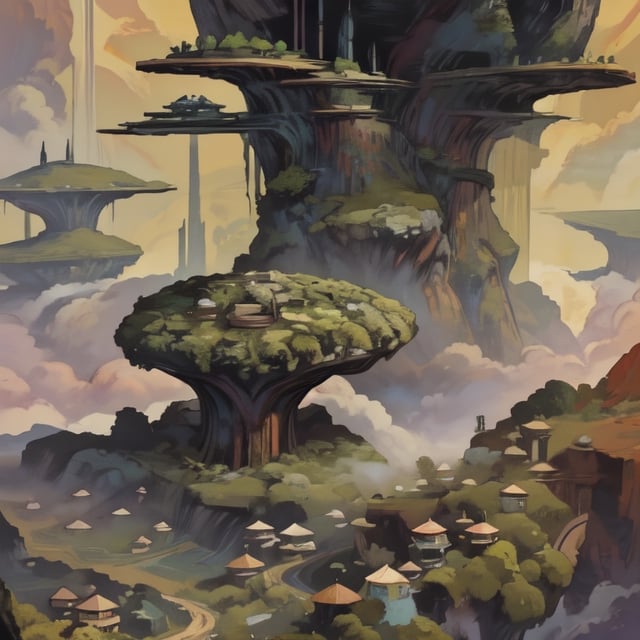 World utopian world , civilizations living above the clouds, futuristic, colorful, lush vegetation,High detailed ,<lora:659111690174031528:1.0>