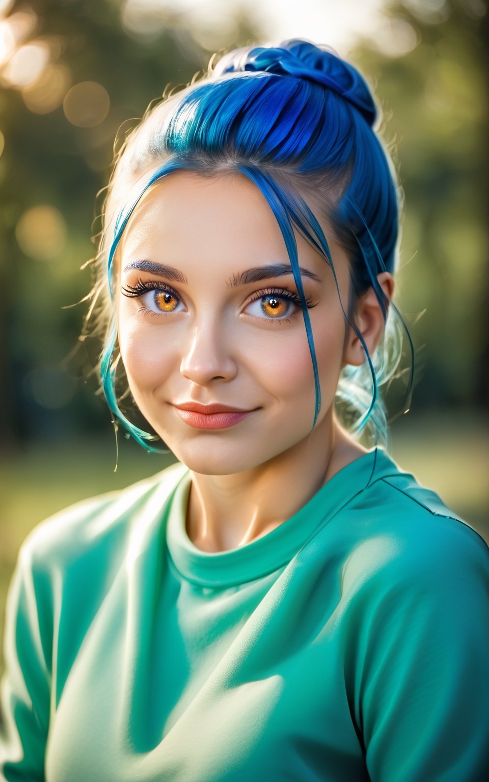 score_9,score_8_up,score_7_up, photorealistic, photography, woman,smiling,blue hair,gym clothes,(best quality,highres:1.2),(vivid colors,colorful:1.1),(bokeh), (portraits),(studio lighting),(ultra-fine painting),(sharp focus),(extremely detailed eyes and face), (detailed lips),(beautiful detailed eyes),(long eyelashes)