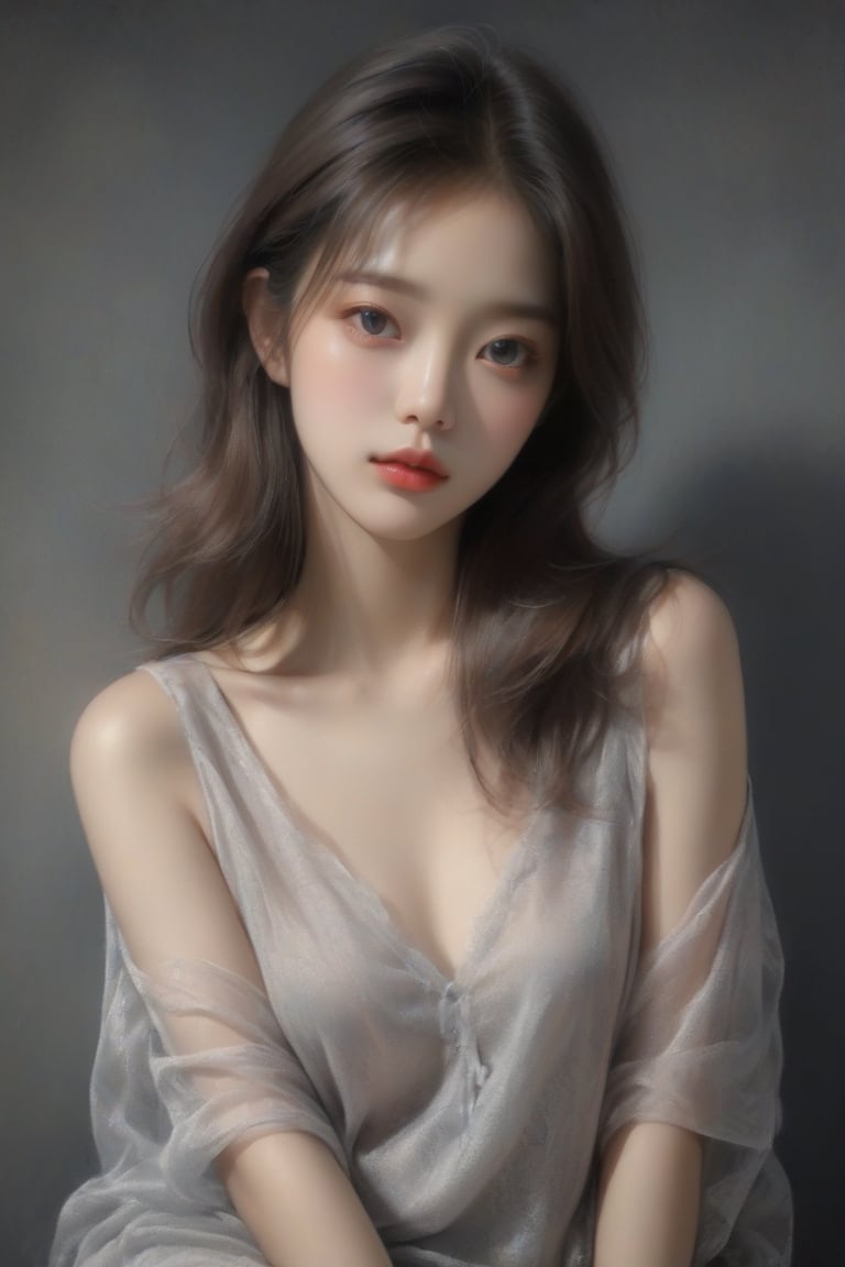 Sketch of a beautiful girl, ((16 years old)), ((Korean girl)), portrait of Leng Jun, pastel painting, illustration art, soft light, detailed, more grayscale, elegant, low contrast, with thin lines Add soft blur, sketch of a beautiful girl, portrait of Charles Miano, ((full body shot)), pastel painting, illustration art, soft lighting, detailed, more grayscale, elegant, low contrast, with Thin lines add soft blur, Morandi,FilmGirl