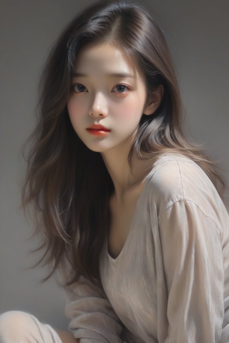 Sketch of a beautiful girl, ((16 years old)), ((Taiwanese girl)), portrait of Leng Jun, pastel painting, illustration art, soft light, detailed, more grayscale, elegant, low contrast, with thin lines Add soft blur, sketch of a beautiful girl, portrait of Charles Miano, ((full body shot)), pastel painting, illustration art, soft lighting, detailed, more grayscale, elegant, low contrast, with Thin lines add soft blur, Morandi,FilmGirl