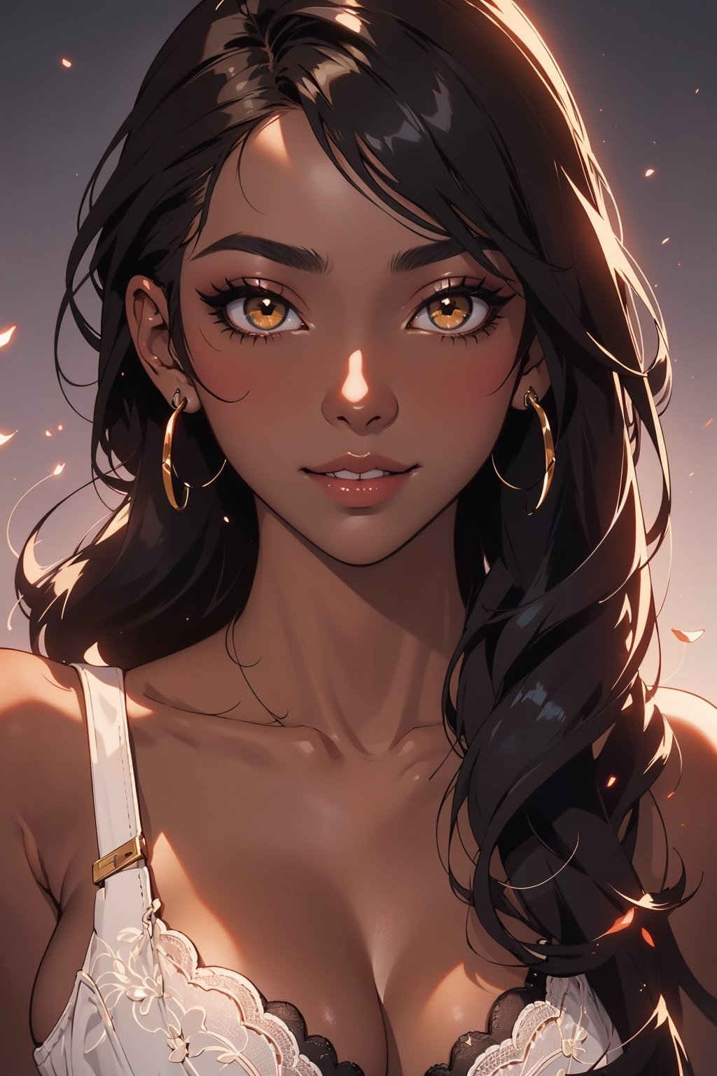 One woman , (dark_skinned_female:1.5) , yellow_eyes , detailed eyes , large_breasts , brown_hair , dredlocks ,naked , nude , tits, pussy, perfect legs , barefoot , slim thicc , septum_piercing , masterpiece , best quality , ultra detailed , ("detailed background") , perfect shading , high contrast , best illumination , extremely detailed , ray tracing , realistic lighting effects , beautiful detailed face , beautiful full lips , light smile , long_hair , straight_hair , (make-up) , (black eye shawdow) , (black eye liner) , (red sexy bra & pantie) , full-body_portrait