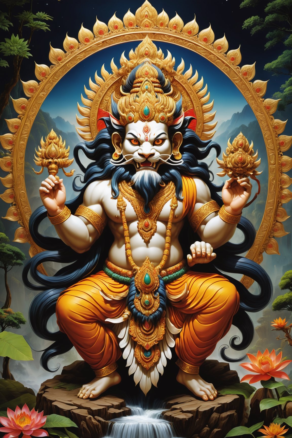 hyper detailed masterpiece, dynamic, awesome quality,
yaksha,
          powerful magnificent Nature spirits in Hindu and Buddhist mythology, benevolent,
          wealth and prosperity, guardians of natural treasures, {mischievous|generally good-natured},
          protective, nurturing aspect of nature