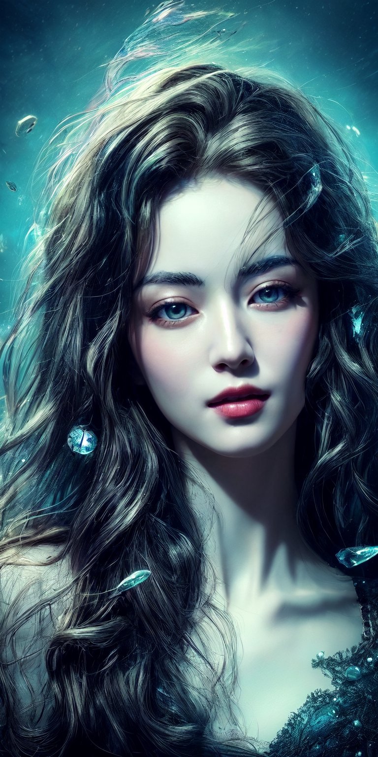 (masterpiece, high quality:1.5), 8K, HDR, 
1girl, well_defined_face, well_defined_eyes, ultra_detailed_eyes, ultra_detailed_face, by FuturEvoLab, 
ethereal lighting, immortal, elegant, porcelain skin, jet-black hair, waves, pale face, ice-blue eyes, blood-red lips, pinhole photograph, retro aesthetic, monochromatic backdrop, mysterious, enigmatic, timeless allure, the siren of the night, secrets, longing, hidden dangers, captivating, nostalgia, timeless fascination, Edge feathering and holy light, Exquisite face, Exquisite face, Exquisite face,Exquisite face