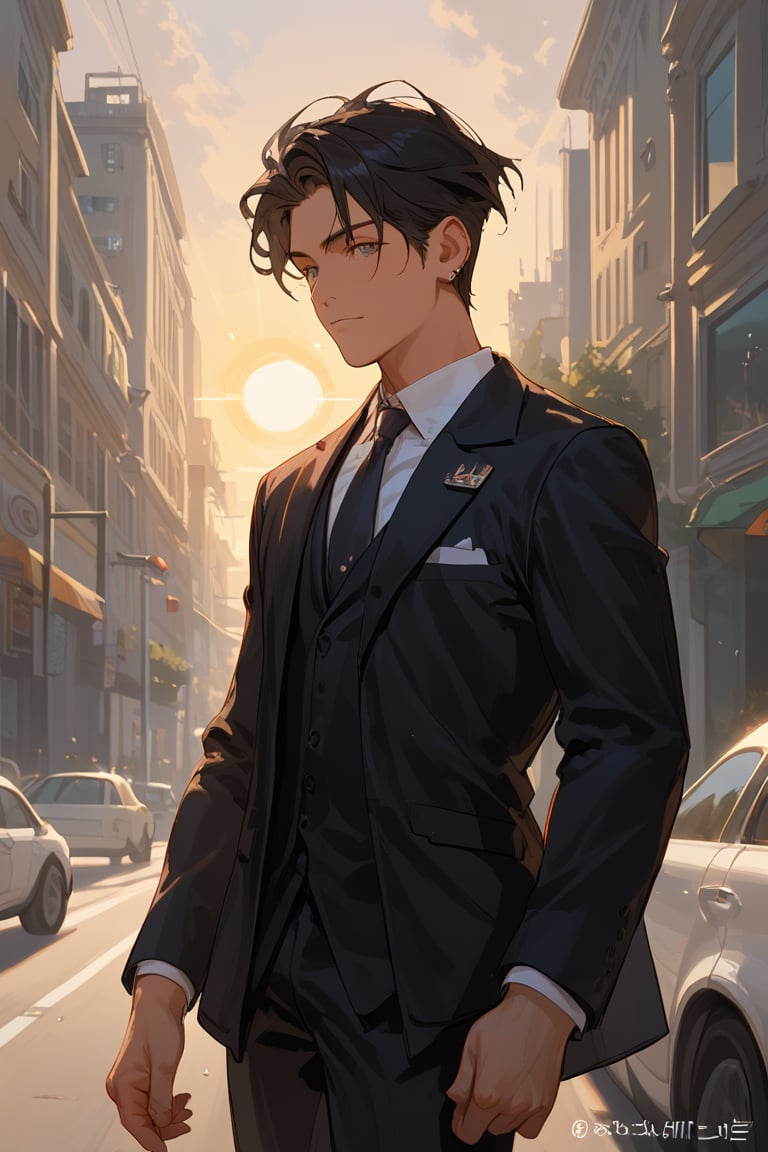 Score_9, Score_8_up, Score_7_up, Score_6_up, Score_5_up, Score_4_up,

1boy black hair, a very handsome man, wearing a black suit,day, sun, city, modern city, man walking in the city with a coffe in one hand and talkin with phone in other hand, ciel_phantomhive,jaeggernawt,perfect finger,more detail XL