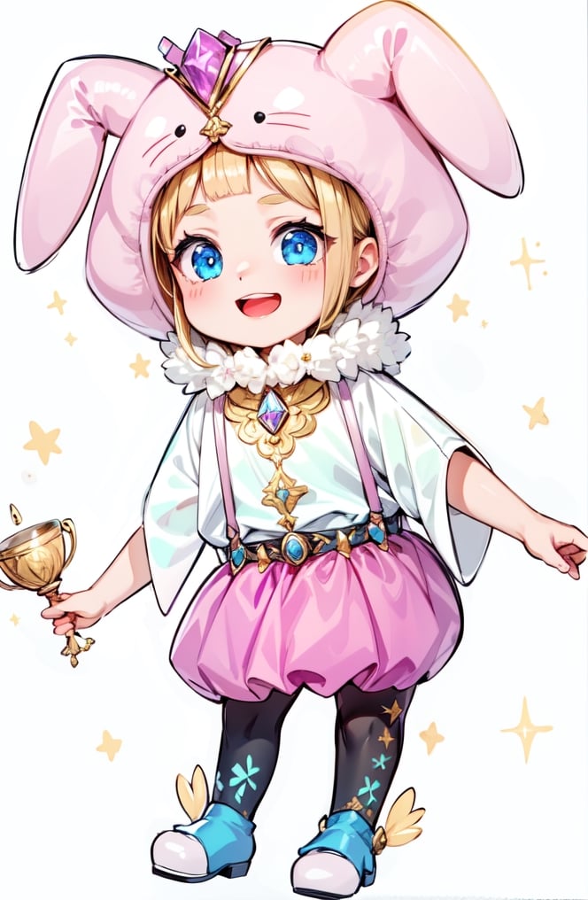 (best quality, masterpiece:1.2),ultra detailed, girl,Adorable performer wearing a unique headdress, holding a golden cup adorned with gemstones. The joyful expression and exquisite details of the golden cup create a mysterious and enchanting scene, symbolizing fantasy and joy.