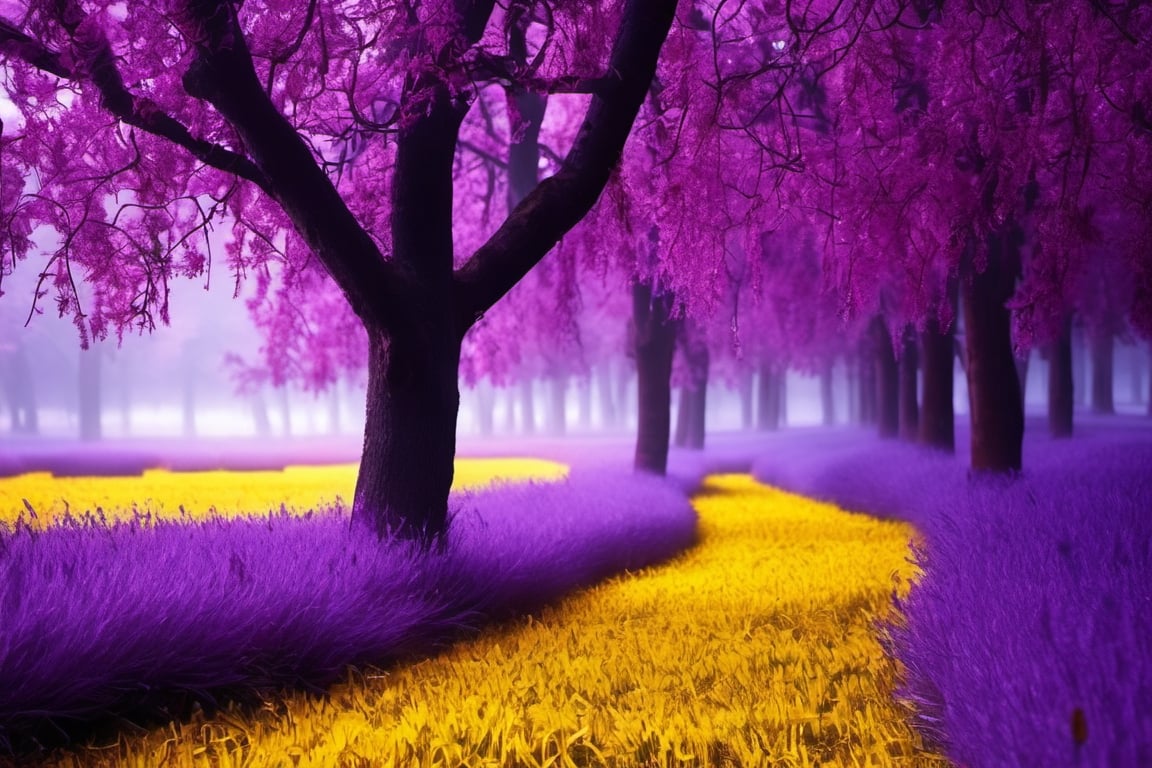 masterpiece, ultra k resolution, purple trees, yellow grass 