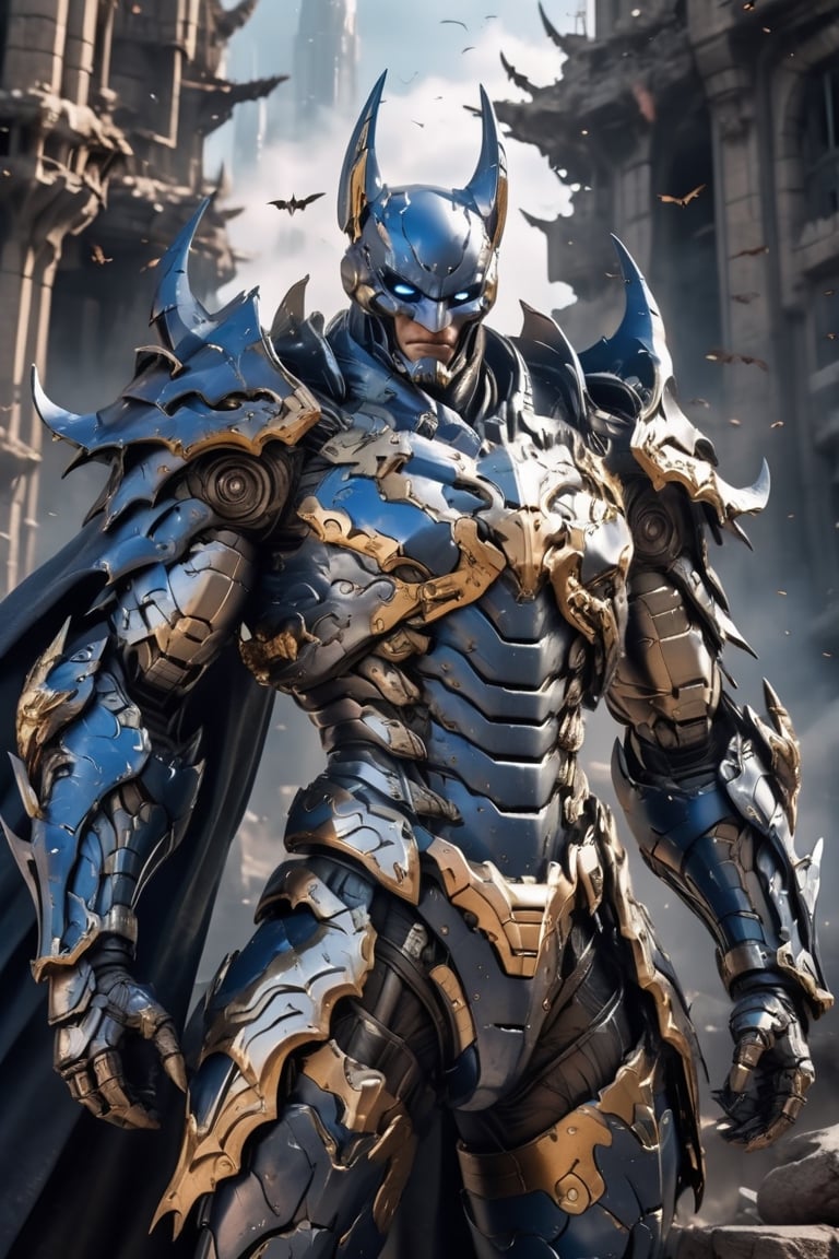 ultra hyper detailed, hyper Realistic Medieval  cyborg animal､high-tech cyborg male bat､Medieval style blue and black plate Armor, very muscular build
DESTROYed Skyscraper