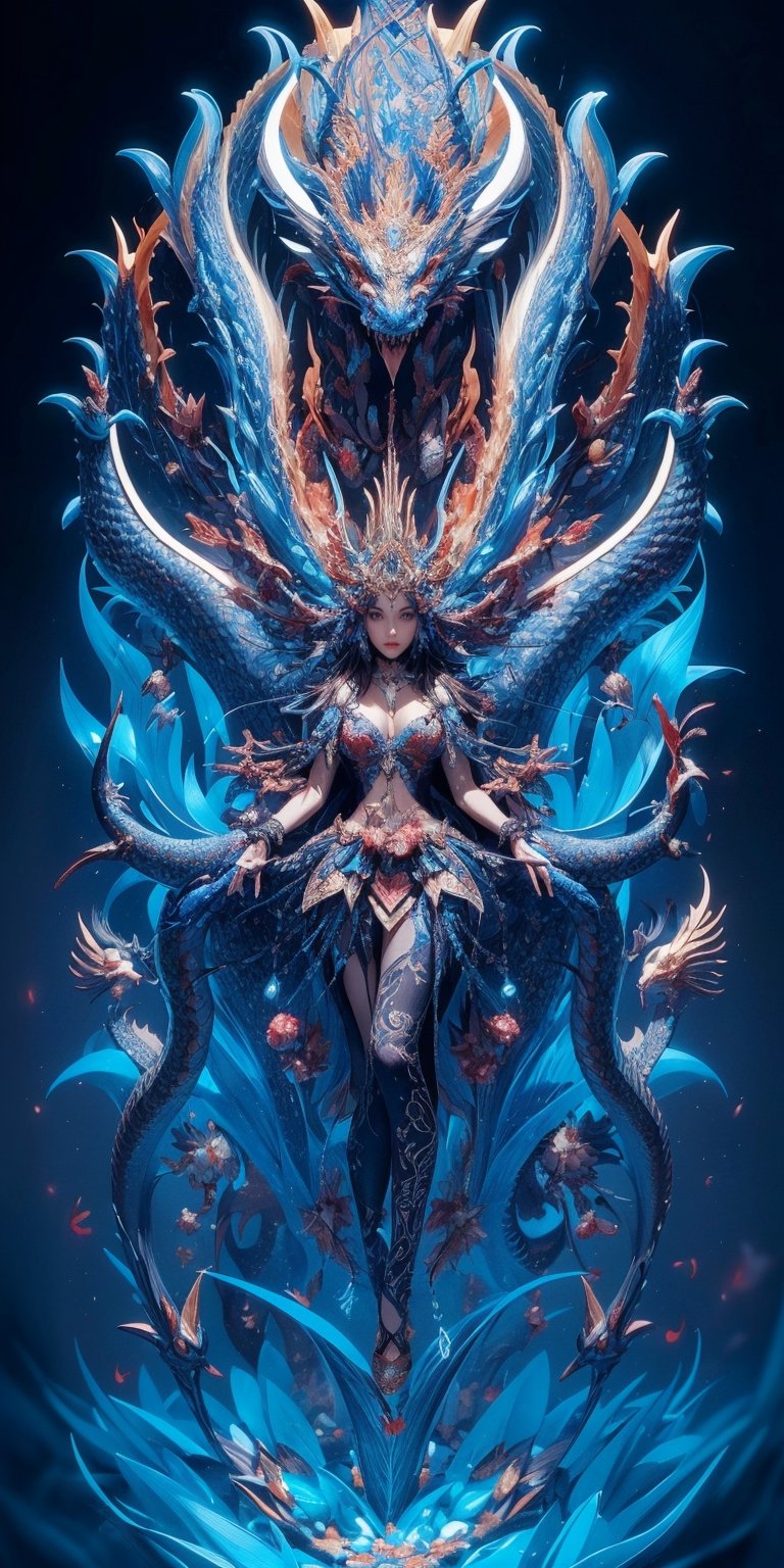 A mesmerizing and visually stunning fractal artwork featuring double dragons figure, created by a renowned artist, showcasing intricate details and vibrant colors. Official art quality with a strong aesthetic appeal. High resolution rendering in 4K