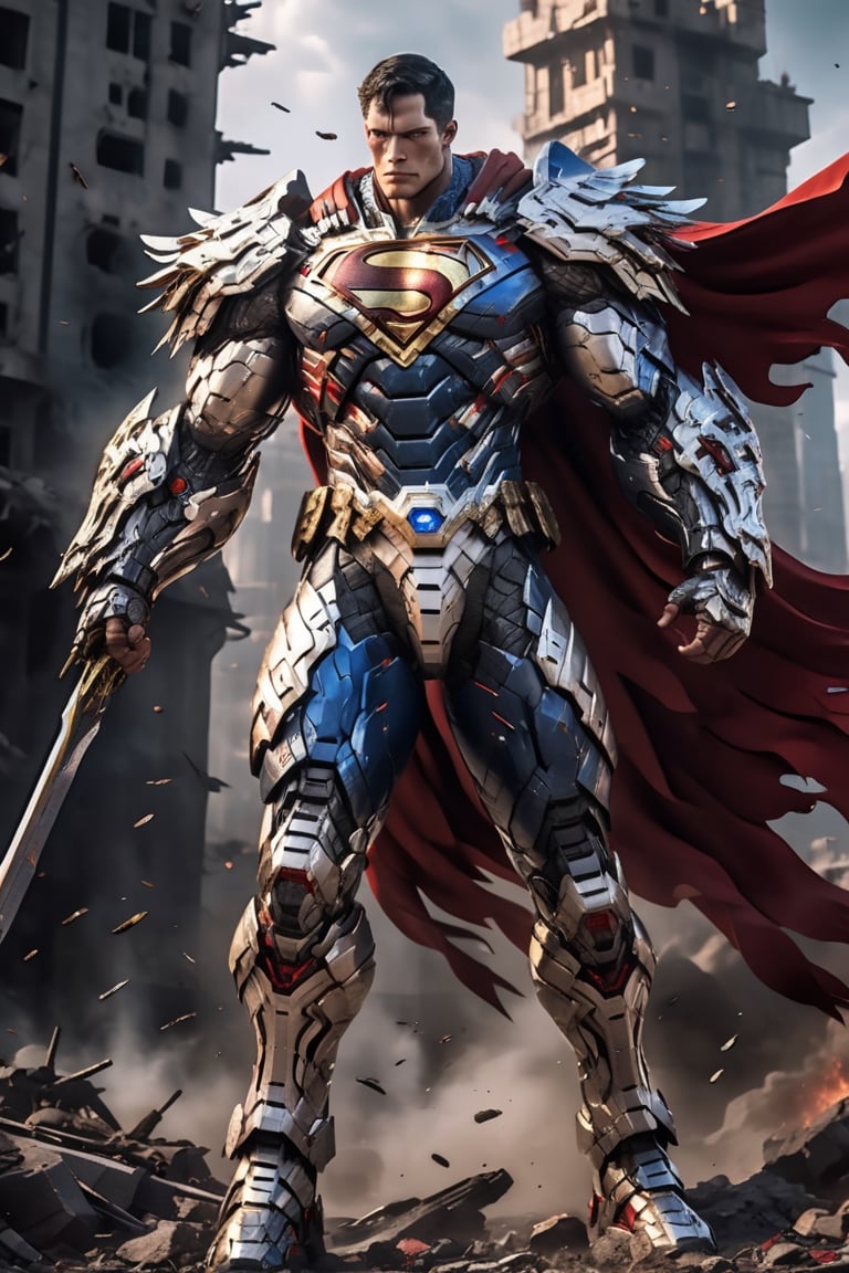 ultra hyper detailed, hyper Realistic Medieval  cyborg animal､high-tech cyborg white eagle superman､Medieval style red and blue plate Armor, very muscular build
DESTROYed Skyscraper,Monster