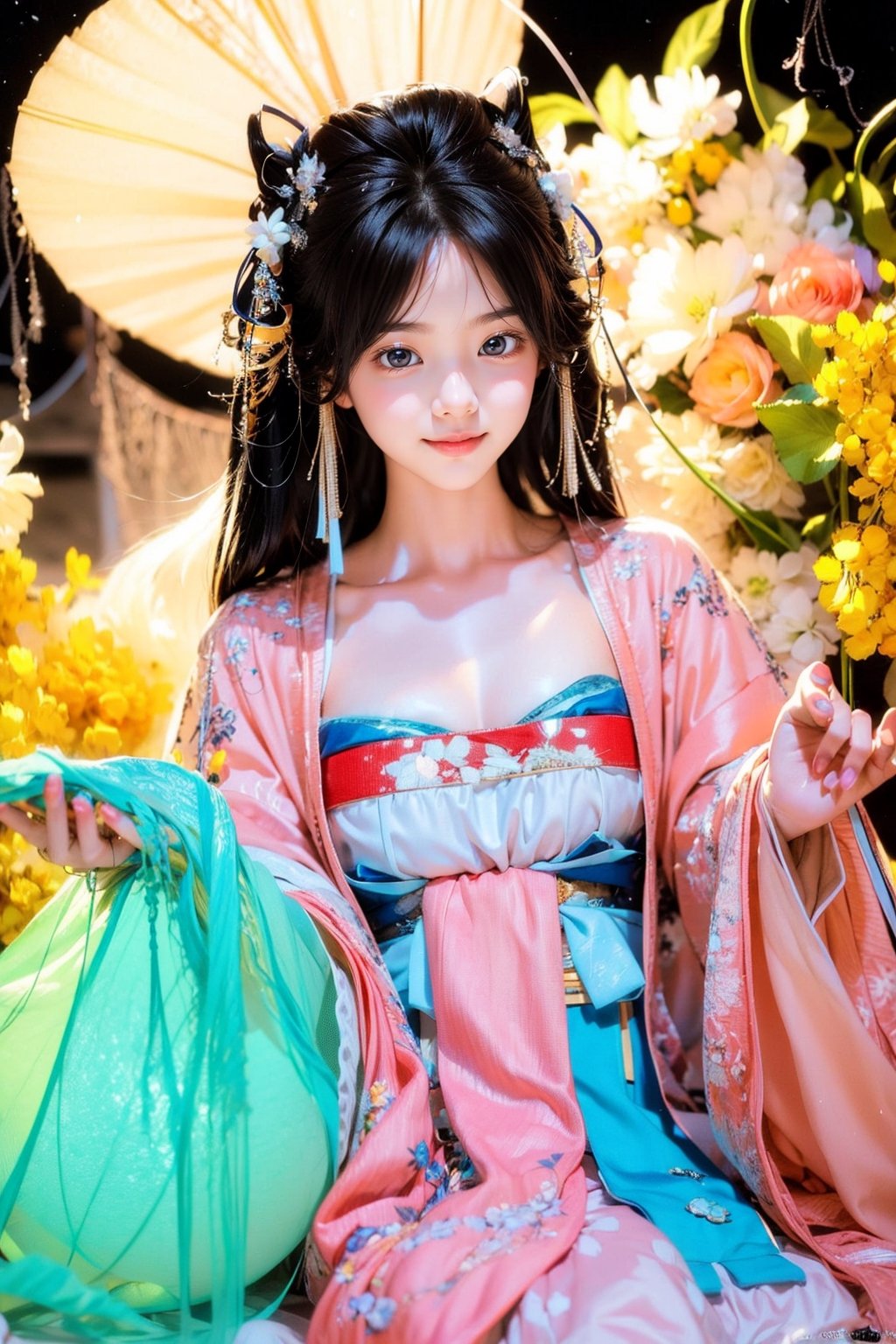 1 girl, most beautiful korean girl, Korean beauty model, stunningly beautiful girl, gorgeous girl, 18yo, over sized eyes, big eyes, smiling, looking at viewer,
(masterpiece, top quality, best quality, official art, beautiful and aesthetic:1.2), extreme detailed, (abstract, fractal art:1.3), highest detailed, detailed_eyes, light_particles, hanfu,jewelry, sexy, red