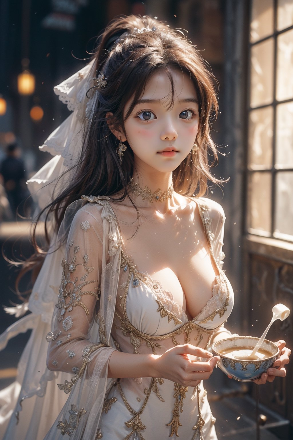 big eyes, beautiful korean girl, looking at viewer, 1girl,pouring tons of milk on her, milk are all over her body and become a beautiful dress, unreal, mystical, luminous, surreal, high resolution, sharp details, soft, with a dreamy glow, translucent, in 8k resolution, beautiful, without a background, stunning, a mythical being exuding energy, textures, breathtaking beauty, pure perfection, with a divine presence, unforgettable, and impressive.,masterpiece, cowboy_shot