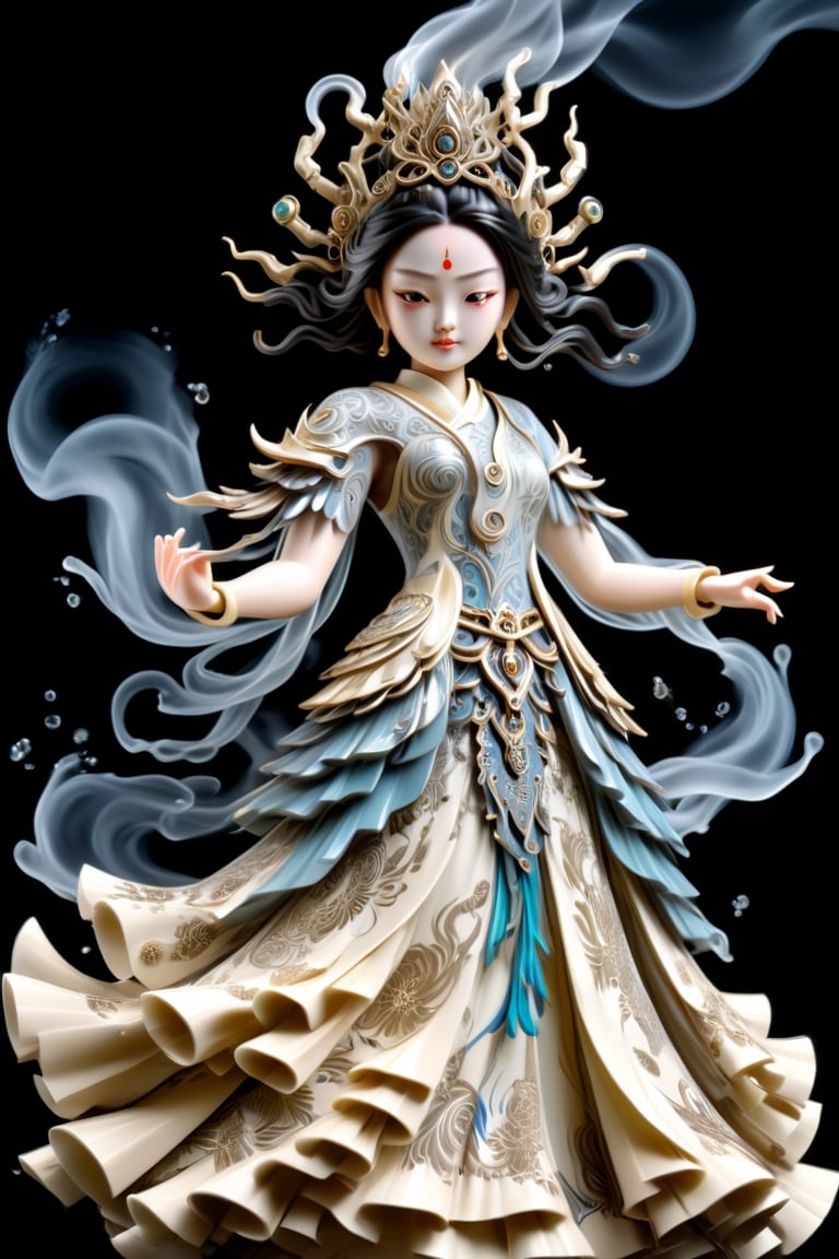 a Guanyin girl, [a white lighting translucent phantom made of smoke], intricate design, photorealistic, hyperrealistic, high definition, extremely detailed, cinematic, UHD, HDR, 32k, ultra hd, realistic, dark muted tones, highly detailed, perfect composition, beautiful detailed intricate insanely detailed octane render, trending on artstation,ghost person,Flat vector art,Magical Fantasy style,NIJI STYLE,huayu,SakimiStyle,MikieHara,Anime ,chibi,A girl in the wild ,more detail XL,cyborg style,oil paint ,dripping paint,colorful,fire element,shards,lego,steampunk style,ice and water,DonMBl00mingF41ryXL ,3D Mesh,DonMC0sm1cW3bXL,DonMCyb3rSp4c3XL,DonMPl4sm4T3chXL 