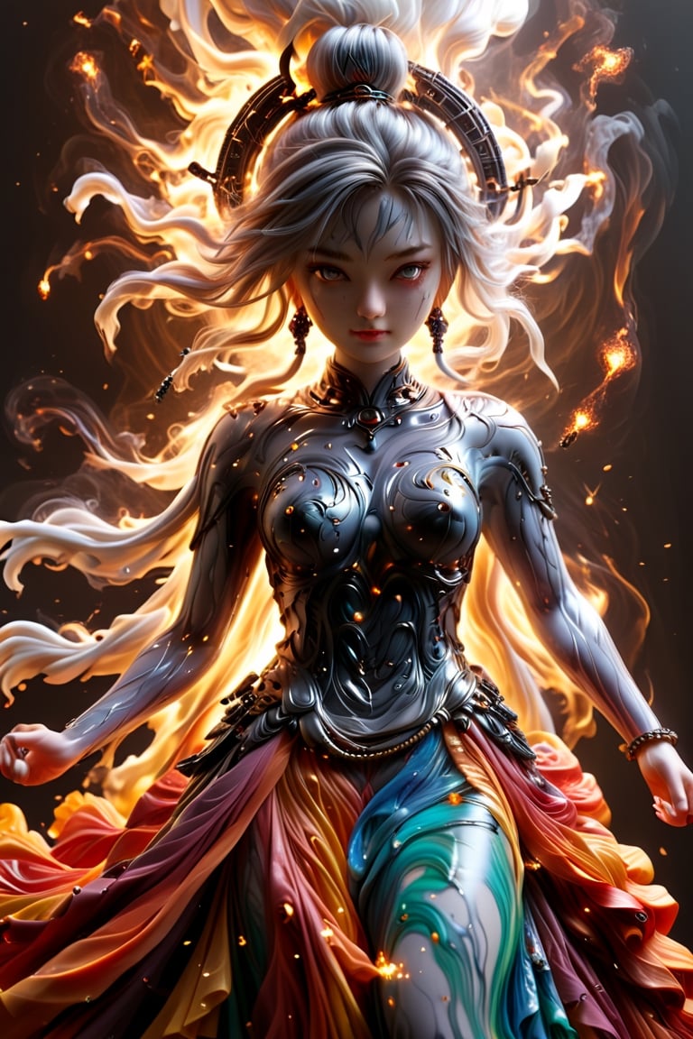 a Guanyin girl, [a white lighting translucent phantom made of smoke], intricate design, photorealistic, hyperrealistic, high definition, extremely detailed, cinematic, UHD, HDR, 32k, ultra hd, realistic, dark muted tones, highly detailed, perfect composition, beautiful detailed intricate insanely detailed octane render, trending on artstation,ghost person,Flat vector art,Magical Fantasy style,NIJI STYLE,huayu,SakimiStyle,MikieHara,Anime ,chibi,A girl in the wild ,more detail XL,cyborg style,oil paint ,dripping paint,colorful,fire element,shards,lego,steampunk style,ice and water,DonMBl00mingF41ryXL ,3D Mesh,DonMC0sm1cW3bXL,DonMCyb3rSp4c3XL,DonMPl4sm4T3chXL ,alienzkin,crystalz,DonMV01dfm4g1c3XL ,ral-lava