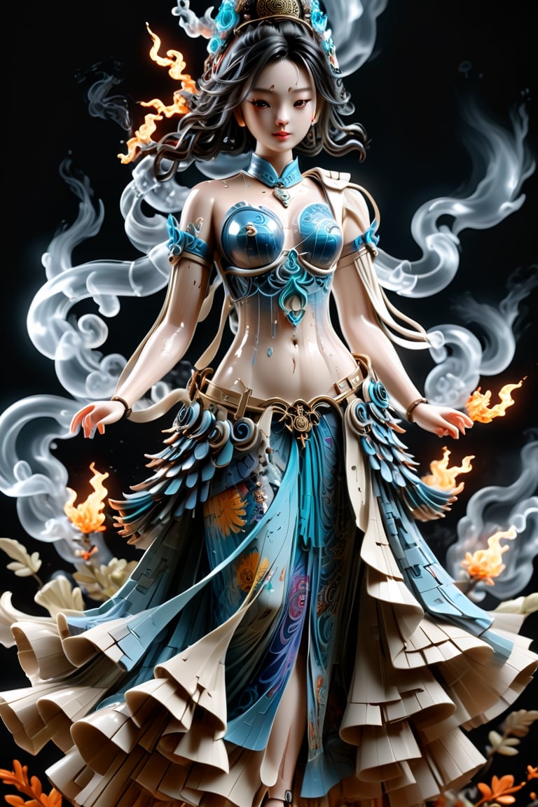 a Guanyin girl, [a white lighting translucent phantom made of smoke], intricate design, photorealistic, hyperrealistic, high definition, extremely detailed, cinematic, UHD, HDR, 32k, ultra hd, realistic, dark muted tones, highly detailed, perfect composition, beautiful detailed intricate insanely detailed octane render, trending on artstation,ghost person,Flat vector art,Magical Fantasy style,NIJI STYLE,huayu,SakimiStyle,MikieHara,Anime ,chibi,A girl in the wild ,more detail XL,cyborg style,oil paint ,dripping paint,colorful,fire element,shards,lego,steampunk style,ice and water