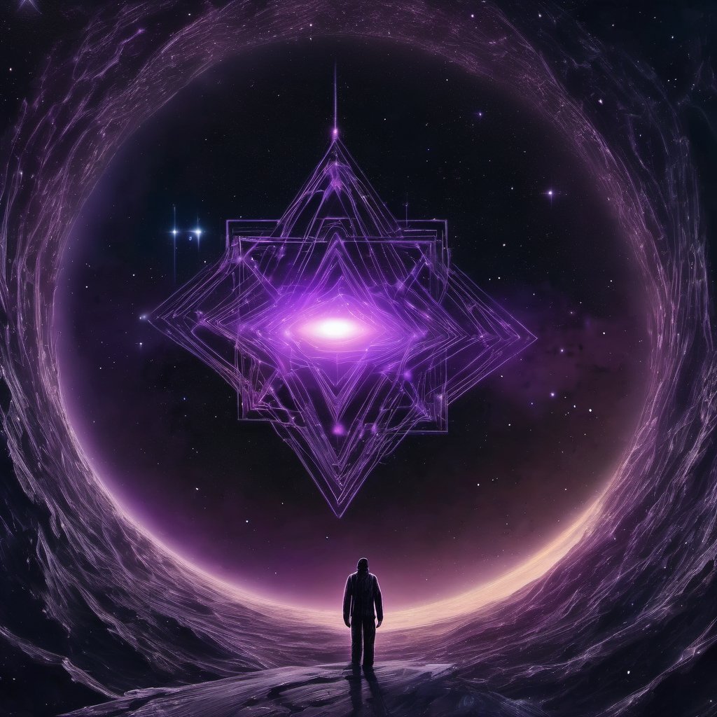 Neo-Surreal Sci-Fi.The last black star in the universe,
Black star, void background, cosmic emptiness, helicoïdal shape, ominous presence, gravitational anomaly, eerie darkness, celestial anomaly, darkbluepurple antimatter tones, existential end, enigmatic aura, void's abyss, stark contrast, UHDR, 4K resolution, art by Philip K. Dick. 