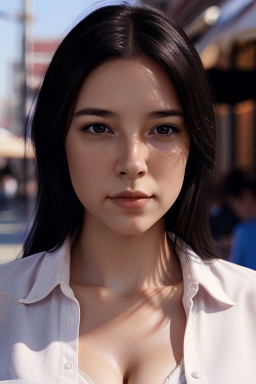 (photorealistic:1.4), beautiful detailed girl, extremely detailed eyes and face, beautiful detailed eyes,absurdres, incredibly absurdres, huge filesize , ultra-detailed, highres, extremely detailed,best quality ,masterpiece, illustration, an extremely delicate and beautiful, extremely detailed ,CG ,unity ,8k wallpaper, Amazing, finely detail, masterpiece,best quality,official art,extremely detailed CG unity 8k wallpaper, medium sized chest, cleavage, white shirt, selfie, half body,  