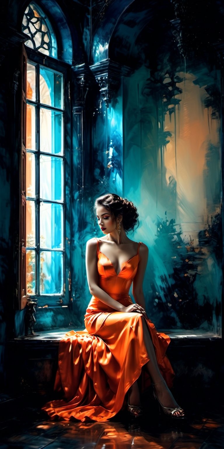 a very beautiful, sensual and sexy woman dressed in a orange flamenco dress, Cordoba woman, spanish art, sensual aura, passionate, magnificent work of art, hyperrealistic, intense colors, vibrant colors, chromatic aberration, perfect volumetric lighting, epic light, professional photography, photography taken with a state-of-the-art digital SLR professional camera, film poster, UHD , 8K, highly detailed masterpiece