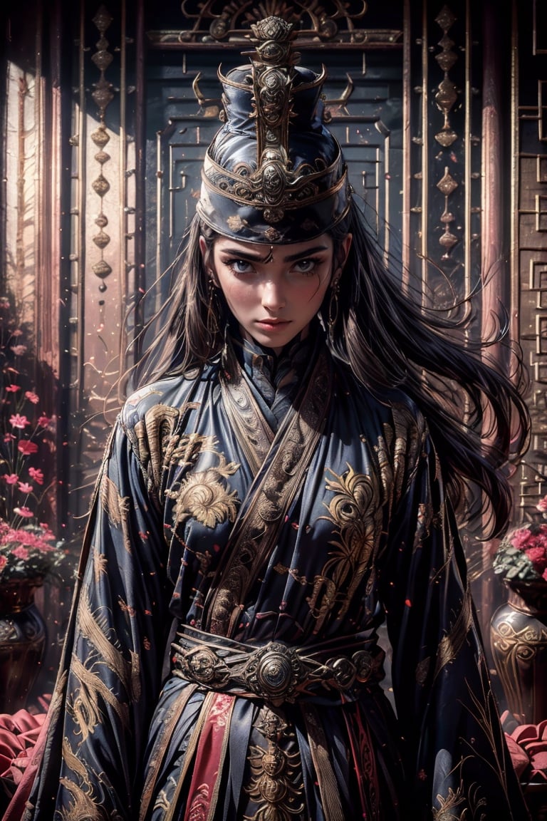 (((masterpiece))),(((sharp eyes))),(((long eyelashes and eyeliner))),(((very beautiful face))),(((face))),((large tits))),(((small waist))), 



wearing embroidery traditional chinesse suit,Dynamic Angle,Perspective,realistic,glowing,xuer Embroidered Uniform Guard,1girl,solo focus,holding sword,hat,black hair,gloves,red lips,tassel,blurry background,blurry,lips,upper body,closed mouth,long sleeves,male focus,solo,handsome_girl,lora:绪儿-锦衣卫 xuer Embroidered Uniform Guard:0.8, sharp focus, bokeh, intricate, hyper-realistic volumetric light, epic light, intense colors, vibrant colors, chromatic aberration, UHD, 8K, highly detailed, powerful aura, magical atmosphere,photorealistic,retroartstyle