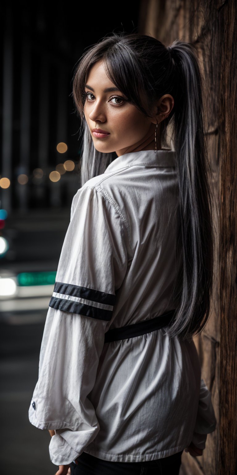 A sexy and beautiful woman, (25 years old), solo,frieren, long hair, twintails, (green eyes:1.3), grey hair, pointy ears, elf,BREAK shirt, long sleeves, smile, arms behind back , black pantyhose, capelet, striped shirt,perfect extremely detailed CG, (perfect hands), looking_at_viewer, sleeves_past_wrist,hands on own chest, ,photorealistic, UHD, 8K, highly detailed masterpiece, sharp focus, intricate, bokeh, beautiful and perfect volumetric lighting, rich colors, vibrant colors, epic light, chromatic aberration