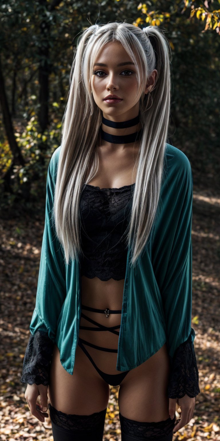 A sexy and beautiful woman, (25 years old), solo,frieren, long hair, twintails, (green eyes:1.3), grey hair, pointy ears, elf,BREAK shirt, long sleeves, smile, arms behind back , black pantyhose, capelet, striped shirt,perfect extremely detailed CG, (perfect hands), looking_at_viewer, sleeves_past_wrist,hands on own chest, ,photorealistic, UHD, 8K, highly detailed masterpiece of fantasy, sharp focus, intricate, bokeh, beautiful and perfect volumetric lighting, rich colors, vibrant colors, epic light, chromatic aberration