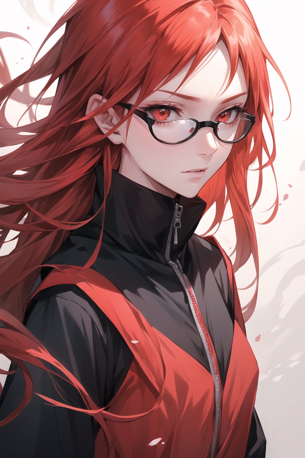 (Masterpiece, highly detailed, best quality), 1girl, solo, karin uzumaki, red hairs, red eyes, glasses,Naruto,Karin_Uzumaki,Karin uzumaki,karin,red hairs