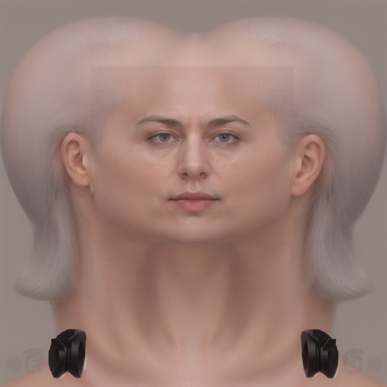 studio portrait of a hairless woman, overcast lighting, flat lighting, nice skin, natural skin texture, highly detailed 8k skin texture, grey background,Head Texture
