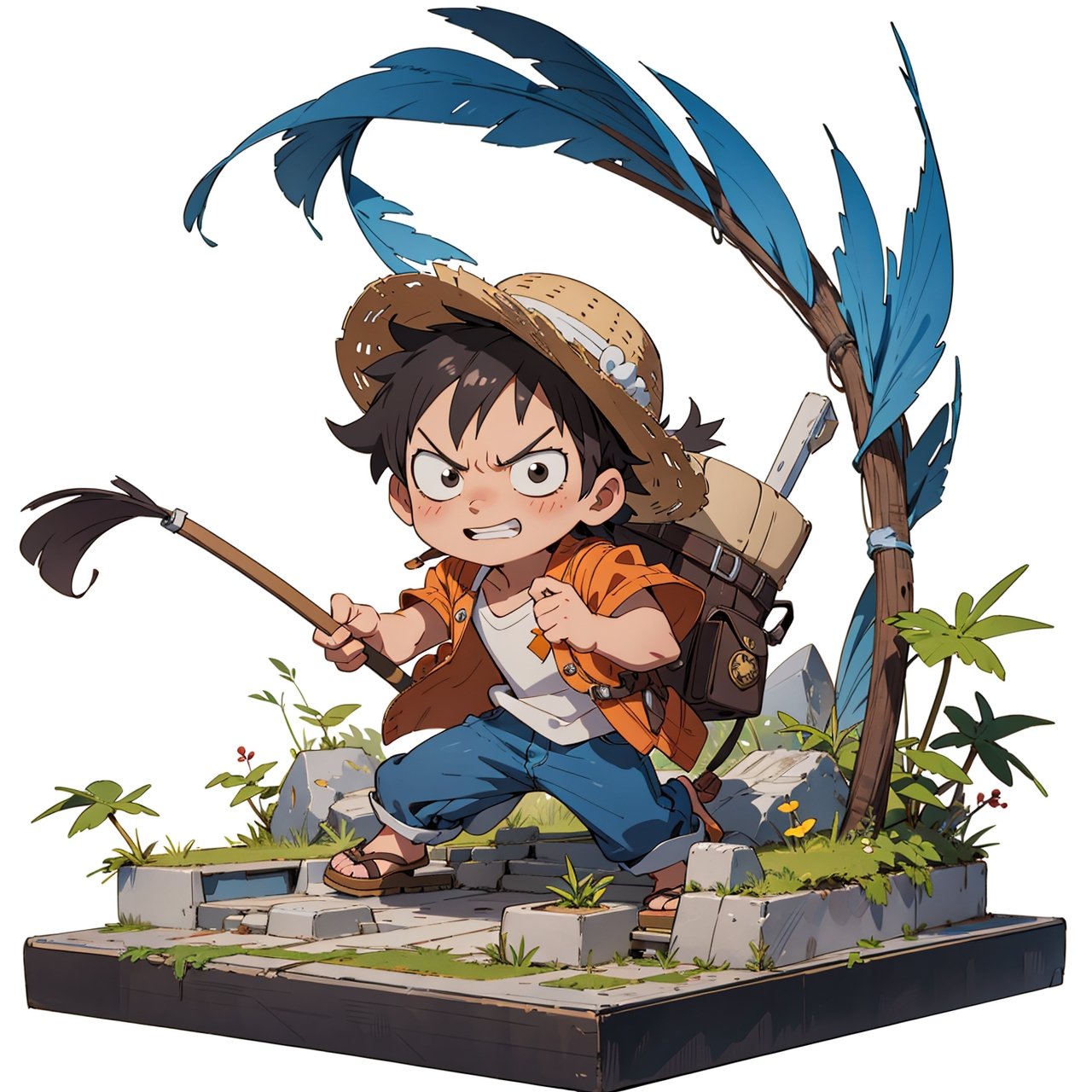 Luffy One Piece manga character, (white background: 1.2), ridiculous, high resolution, super detailed, chibi, (diorama: 1.4), miniature, BREAK
3d style, enhanced all,