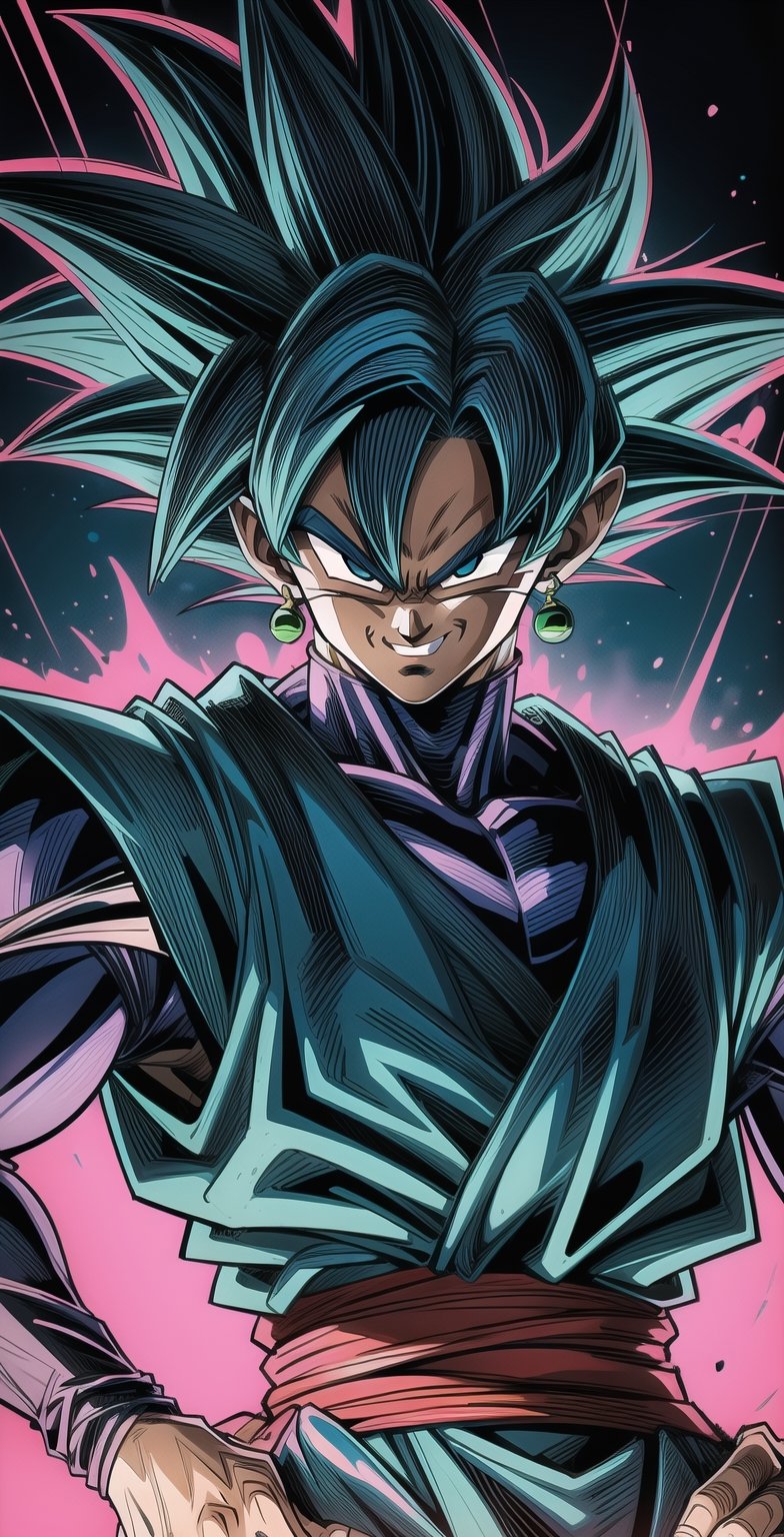 We can visualize the iconic character from the animated series Dragon Ball Super, Goku Blue, full power. (Blue hair: 1.9). Perfect Black eyes, with his characteristic black warrior outfit. Flashes of light and electricity colored_pink_and_light_violet surround his entire body, with an extremely cocky appearance, smiling laughter. His ki is immense and mystical in color_pink_and_light_violet. The image quality and details have to be worthy of one of the most famous villain characters in the entire history of this anime and honor him as he deserves. Which reflects the design style and details of the great Akira Toriyama. Face: 1.8, front face, portrait, house background.



(((Male:1.9))),

(Perfect hands),

PNG image format, sharp lines and edges, solid color blocks, 300+ dpi dots per inch, 32k ultra high definition, 530 MP, Fujifilm XT3, cinematic (photorealistic: 1.6), 4D, professional color photos High Definition RAW, Photography, Masterpiece, Realistic, ProRAW, Realism, Photorealism, High Contrast, Digital Art Trending on Artstation Ultra High Definition Detailed Realistic, Detailed, Skin Texture, Hyper Detailed, Realistic Skin Texture, Facial Features , armor, best quality, ultra-high resolution, high resolution, detailed and raw photo, sharp resolution, rich lens colors, hyper-realistic realistic texture, dramatic lighting, unreal trends, ultra-sharp pictorial technique (sharpness, definition and photographic precision), (harmonious contrast, depth and light details), (features, proportions, colors and textures at their highest degree of realism), (blurred background, clean and uncluttered visual aesthetics, sense of depth and dimension, professional and polished appearance of the image), work of beauty and complexity. perfectly symmetrical body. (aesthetic + beautiful + harmonious: 1.5), (ultra detailed face, ultra detailed perfect eyes, ultra detailed mouth, ultra detailed body, ultra detailed perfect hands, ultra detailed clothes, ultra detailed background, ultra detailed landscape: 1.5), Detail_master_XL:0.9,SDXLanime:0.8,LineAniRedmondV2-Lineart-LineAniAF:0.8,EpicAnimeDreamscapeXL:0.8,ManimeSDXL:0.8,Midjourney_Style_Special_Edition_0001:0.8,animeoutlineV4_16:0.8,perfect_light_colors:0.8,SAIYA, Super Saiyan, ROSEV2,yuzu2:0.3,SAIYA_赛亚人:0.8
