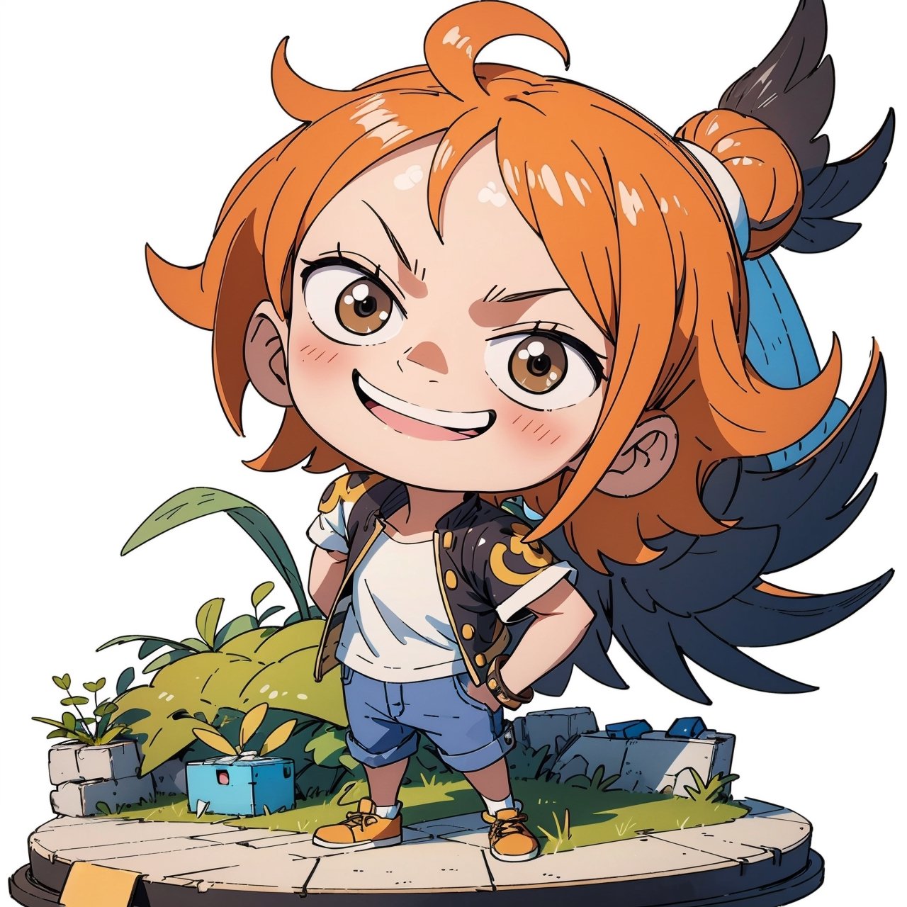 Nami One Piece manga character, (white background: 1.2), ridiculous, high resolution, super detailed, chibi, (diorama: 1.4), miniature, BREAK
3d style, enhanced all,