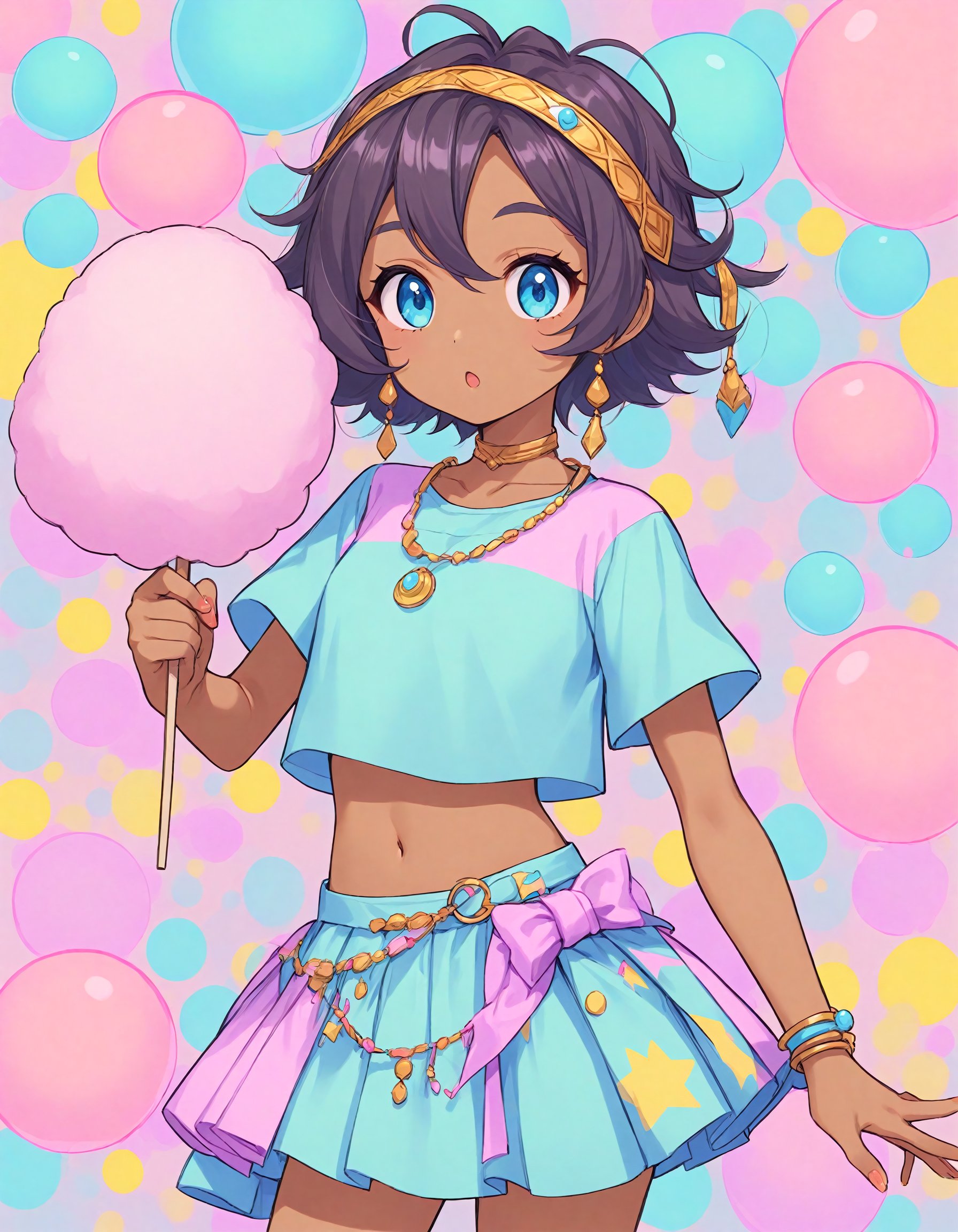 (pretty elegant taliyah), croptop Tshirt and skirt, bubbles and cotton candy colors
