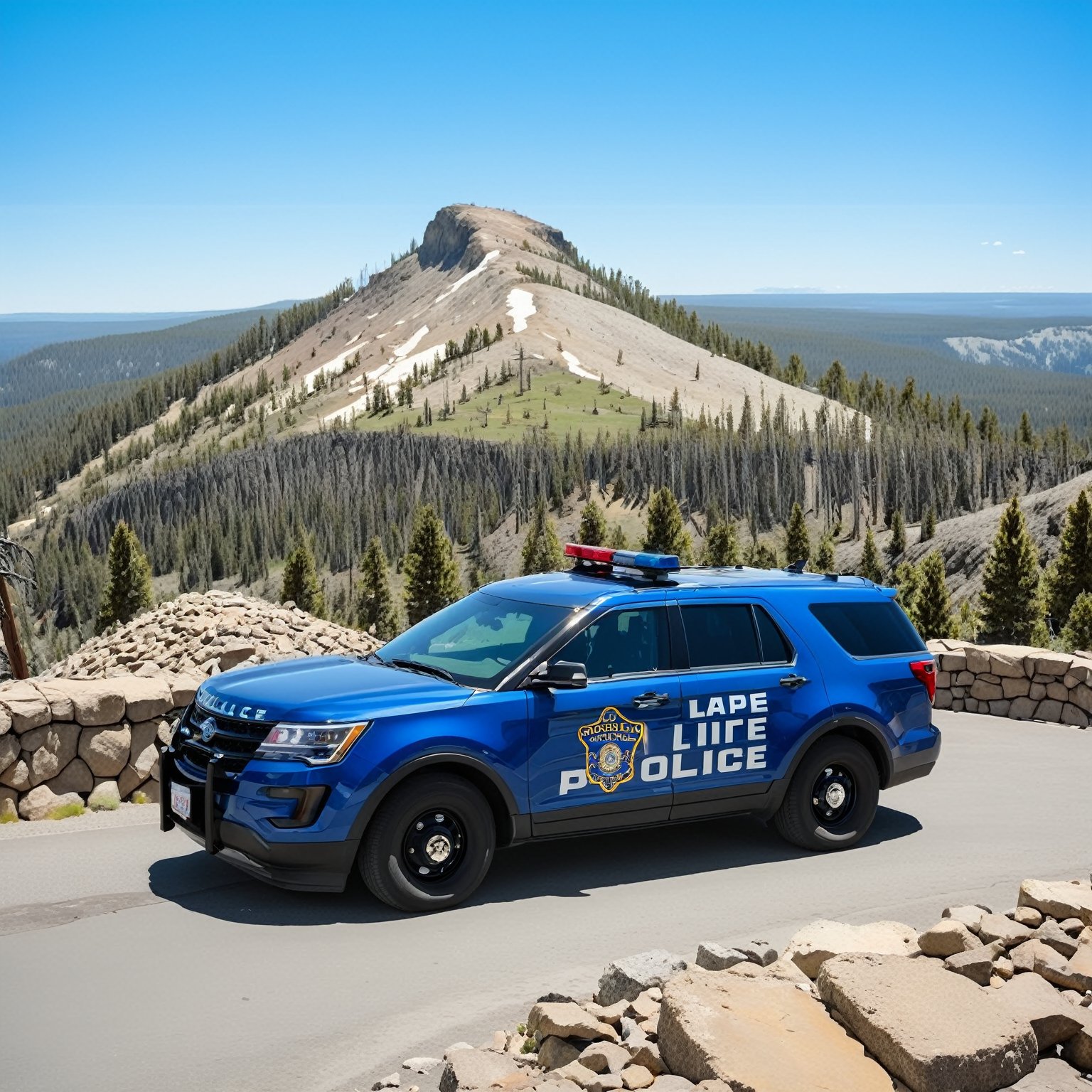 Hyper-Realistic photo of a beautiful LAPD police officer at  Yellowstone,20yo,1girl,solo,LAPD police uniform,cap,detailed exquisite face,soft shiny skin,smile,sunglasses,looking at viewer,Kristen Stewart lookalike,cap,fullbody:1.3
BREAK
backdrop:Mount Washburn Summit \(wash9urn\) in Yellowstone,summit at eye level,outdoors,blue sky,day,rock,horizon,green mountain,landscape,trail,tree,police car,(girl focus:1.3),cluttered maximalism
BREAK
settings: (rule of thirds1.3),perfect composition,studio photo,trending on artstation,depth of perspective,(Masterpiece,Best quality,32k,UHD:1.4),(sharp focus,high contrast,HDR,hyper-detailed,intricate details,ultra-realistic,kodachrome 800:1.3),(cinematic lighting:1.3),(by Karol Bak$,Alessandro Pautasso$,Gustav Klimt$ and Hayao Miyazaki$:1.3),art_booster,photo_b00ster, real_booster,Ye11owst0ne