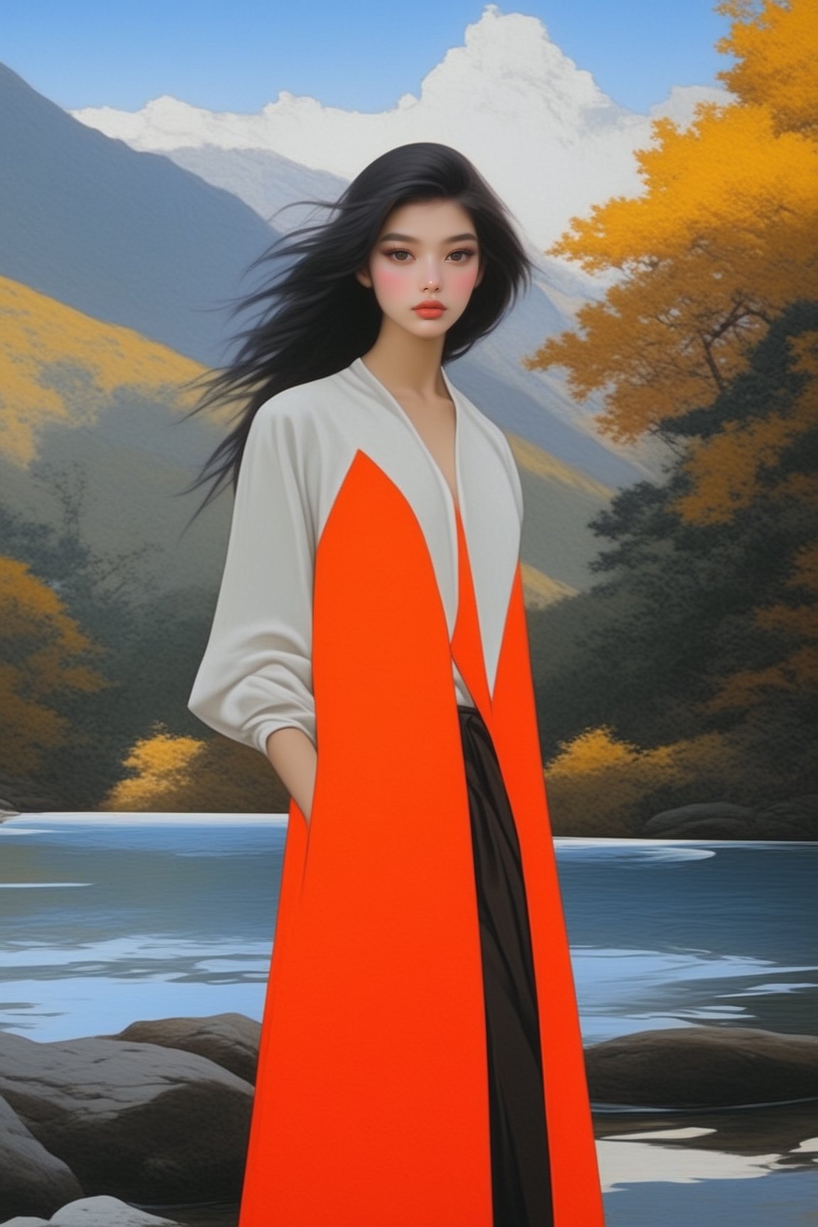 ((Hyper-Realistic)) photo of a beautiful girl standing in a national park,(Kugisaki Nobara),20yo,detailed exquisite face,detailed soft skin,hourglass figure,perfect female form,model body,(perfect hands:1.2),(elegant jacket, shirt and skirt),(backdrop: beautiful mountain with river,lake,tree, forest,rock and reflection in water),yv1sta3,(anime vibes:1.3)
BREAK 
aesthetic,rule of thirds,depth of perspective,perfect composition,studio photo,trending on artstation,cinematic lighting,(Hyper-realistic photography,masterpiece, photorealistic,ultra-detailed,intricate details,16K,sharp focus,high contrast,kodachrome 800,HDR:1.2),by Karol Bak,Gustav Klimt and Hayao Miyazaki, real_booster,art_booster,ani_booster,y0sem1te,H effect