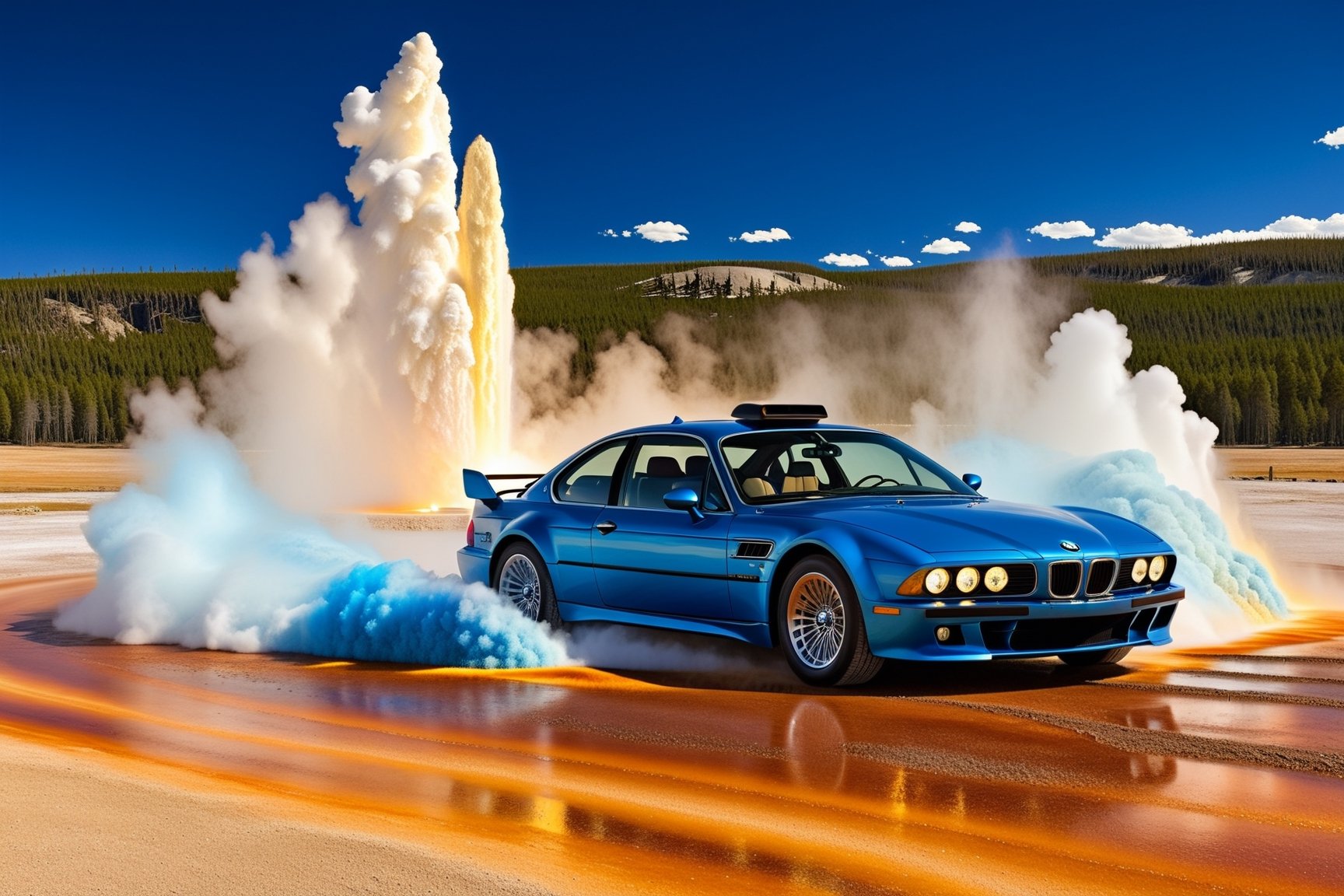 Ultra-realistic photo of racing car \(BMW Gina 2008\) in front of Old Faithful in Yellowstone,(stunning racing car decals:1.5),(body color:Cosmic Carbon Gray with Blue Glow),shiny spinning wheels,(wheel color: Black Chrome),glossy and luxurious alloy wheel,(bright turned on symmetrical head lights),silhouette in driver's seat,by Marcello Gandini,Giorgetto Giugiaro,Leonardo Fioravanti and Alex Issigonis,(backdrop: Old Faithful in Yellowstone,outdoors,multiple boys,sky, day,tree,scenery,6+boys,realistic,photo background,many people watching smoke eruption,mostly white soil with some brown),(BMW focus:1.5)
BREAK
aesthetic,rule of thirds,depth of perspective,perfect composition,studio photo,trending on artstation,cinematic lighting,(Hyper-realistic photography,masterpiece, photorealistic,ultra-detailed,intricate details,16K,sharp focus,high contrast,kodachrome 800,HDR:1.2),photo_b00ster,real_booster,ye11owst0ne,(oldfa1thfu1:1.2),more detail XL